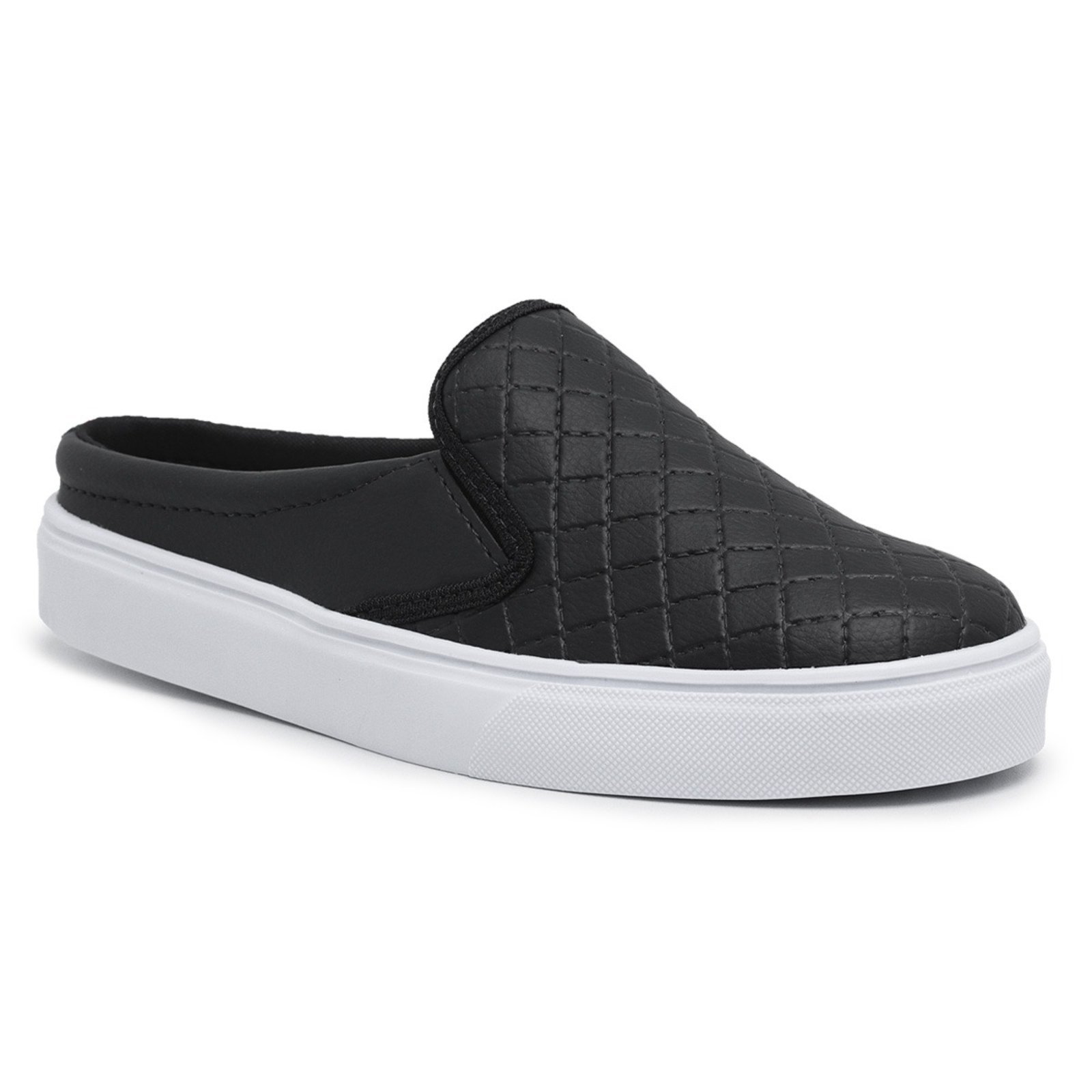 Mule Slip On Babuche Tênis Casual Feminino Solado Flat Emborrachado Confortável Prático Macio Preto
