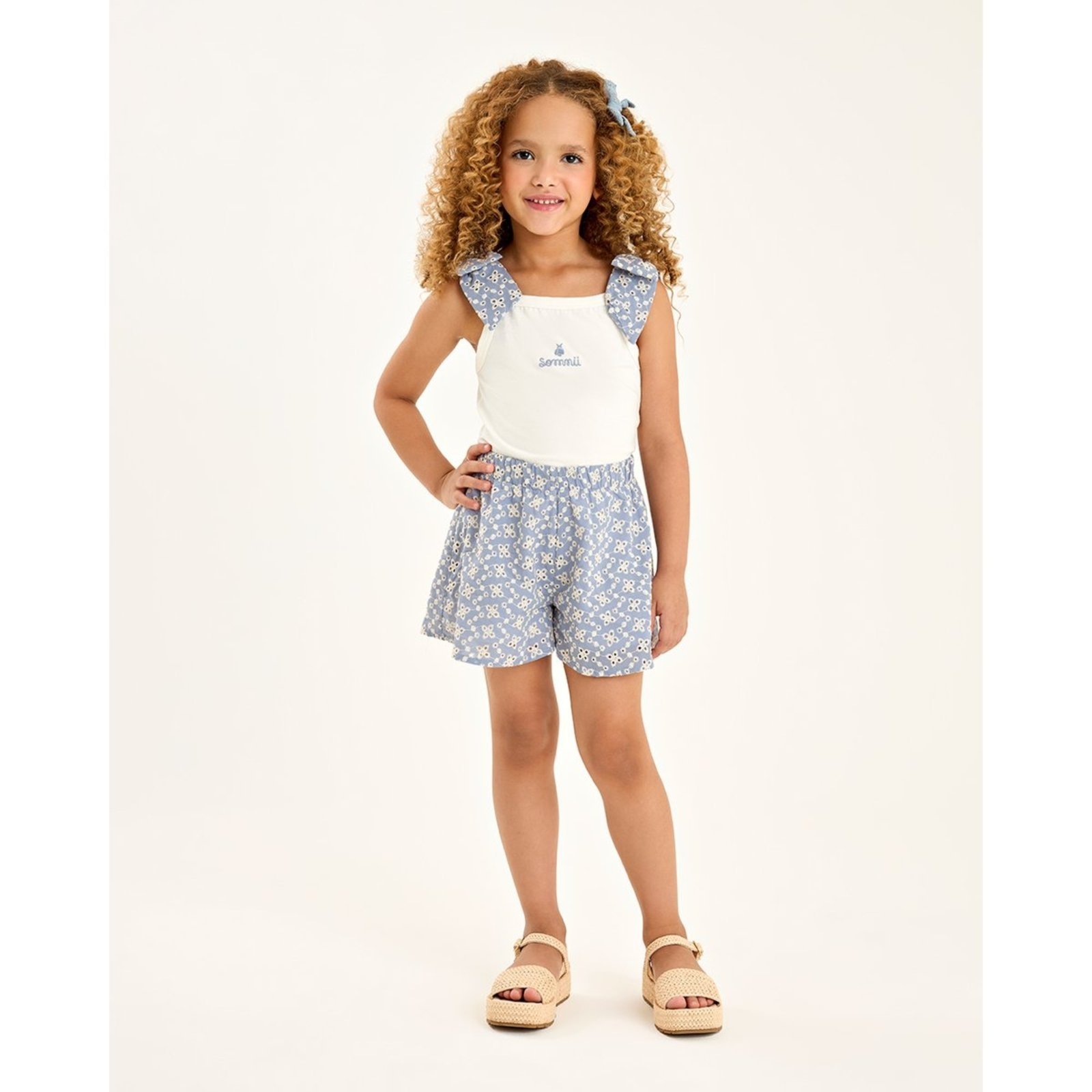 Infantil - Conjunto Menina com Regata em Cotton e Shorts em Laise
