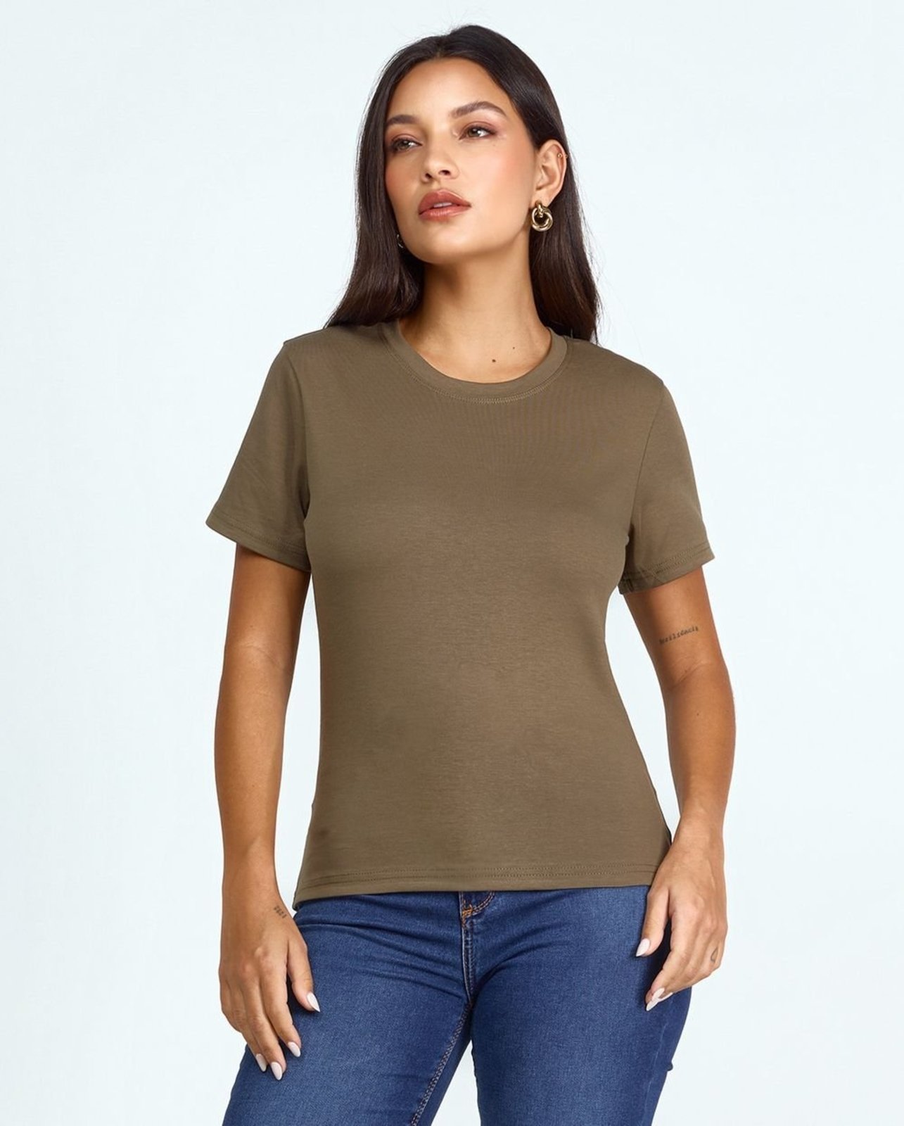 T- Shirt Decote Redondo Feminina Premium 90271 Verde Consciência
