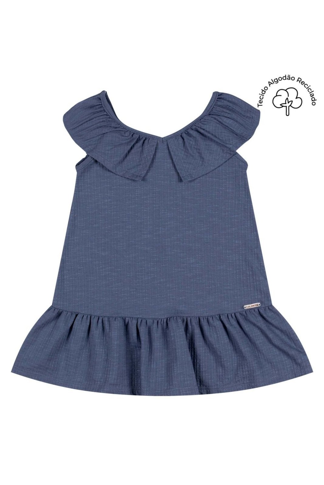 Infantil - Vestido Menina Canelado Eco Colorittá Azul