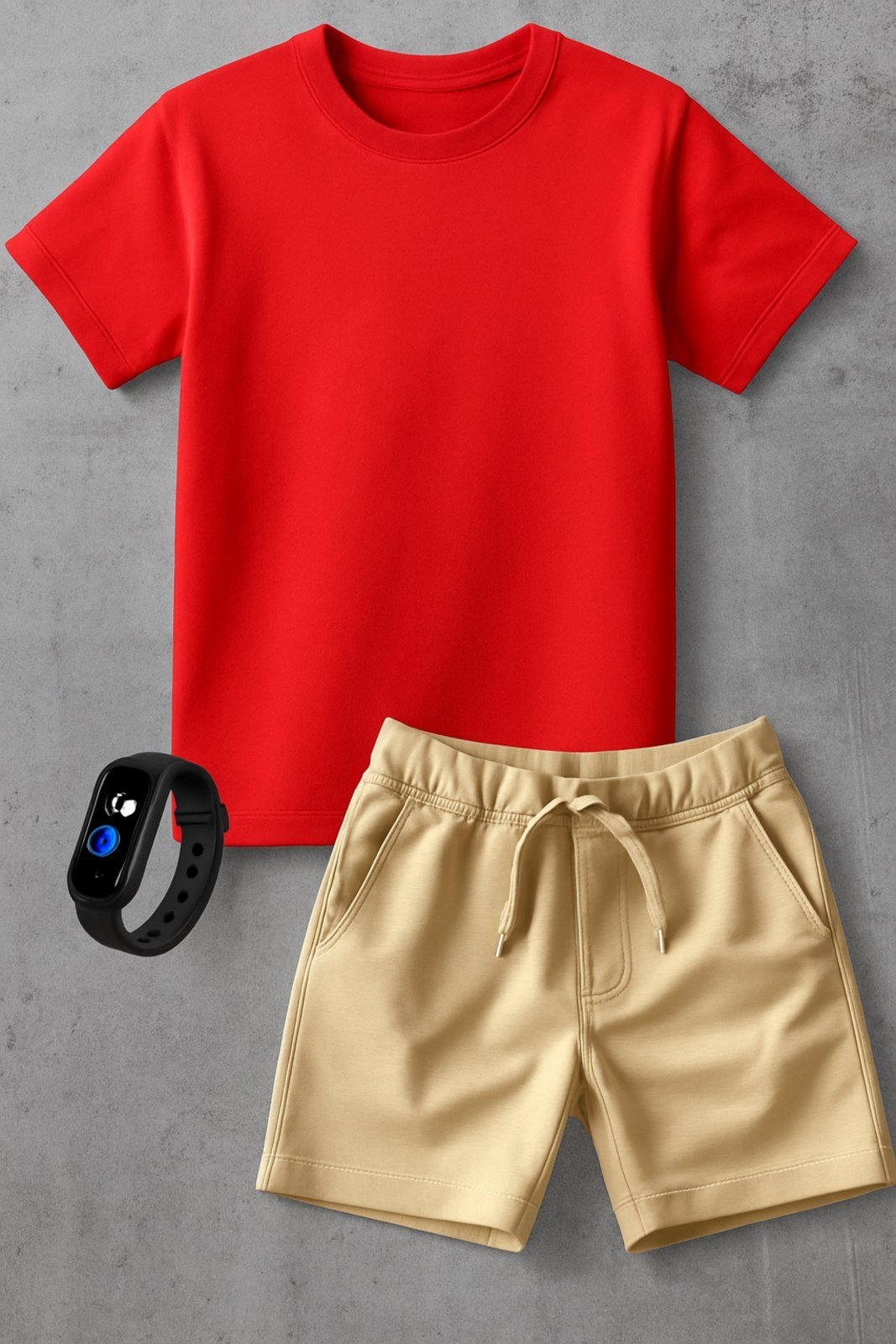 Infantil - Kit Camiseta menino Urbania Algodão Vermelha e Short Bermuda bege menina Conjunto black promoção oferta + brinde relogio