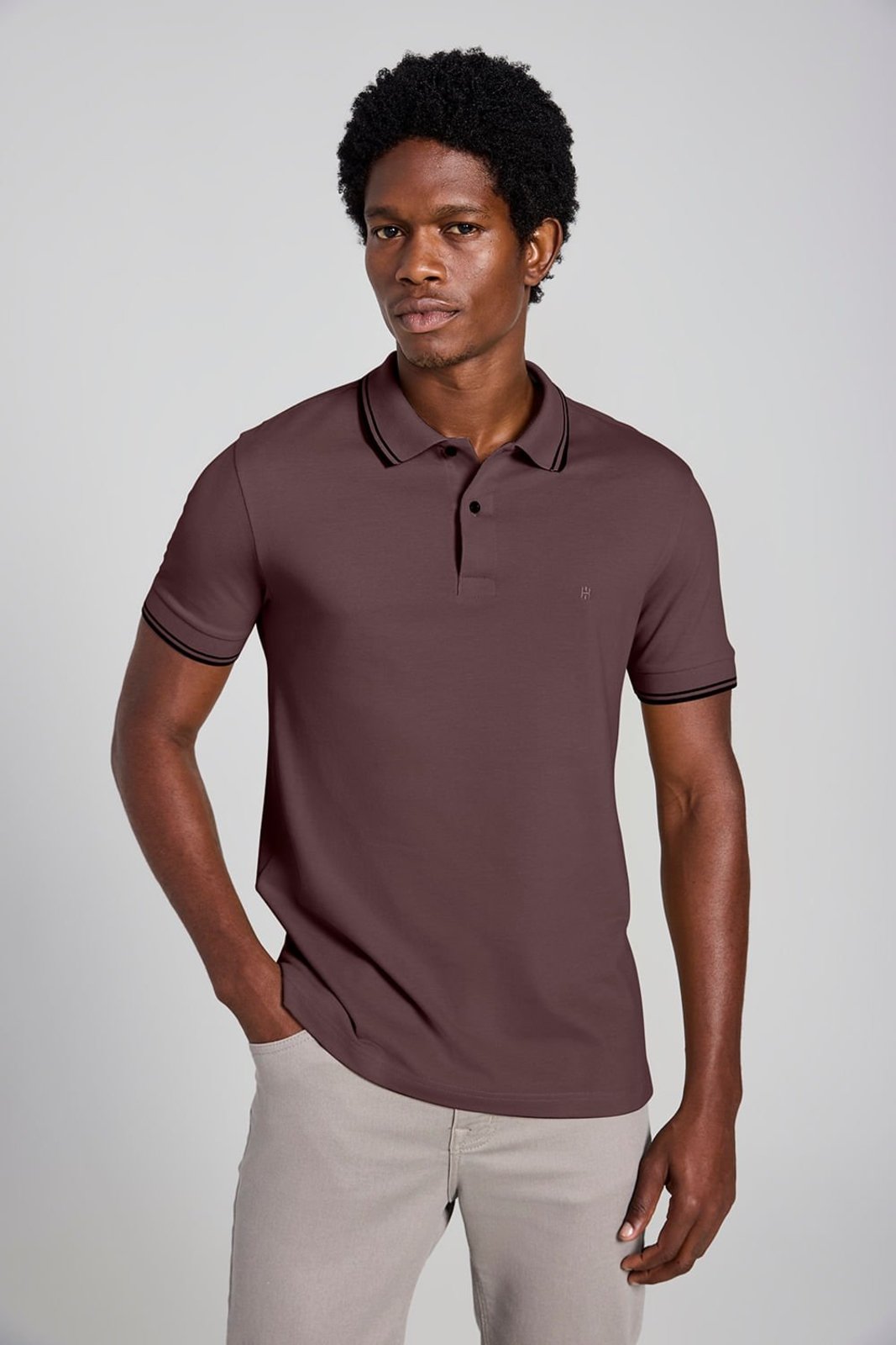 HIGHSTIL Polo Manga Curta Piquet Básica Slim Fit - Marrom
