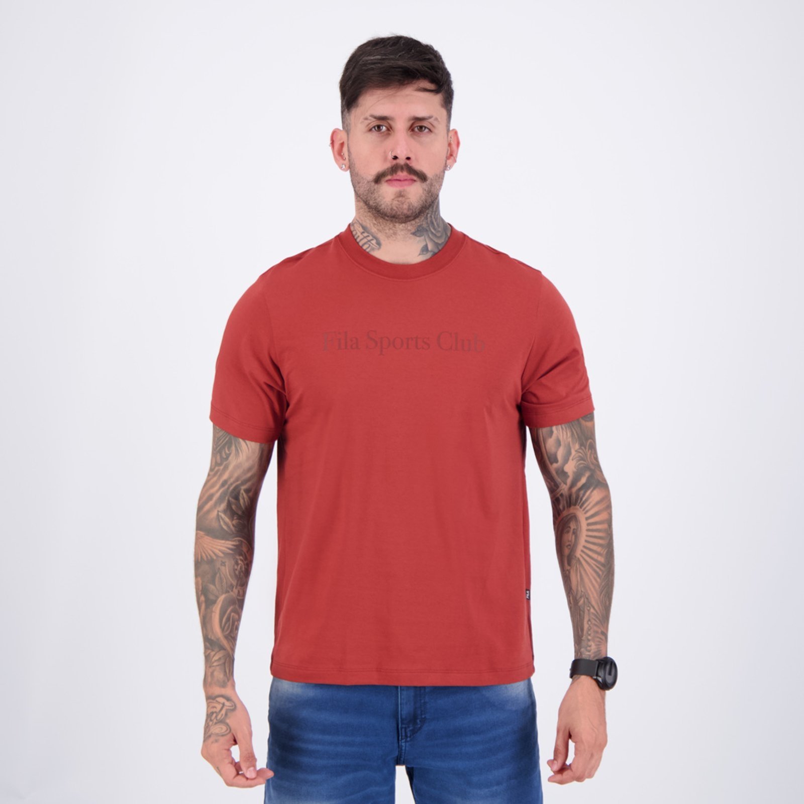 Vista 2 Camiseta Fila Regular Sport Club Letter Vermelha e Marrom vermelho Fila vermelho