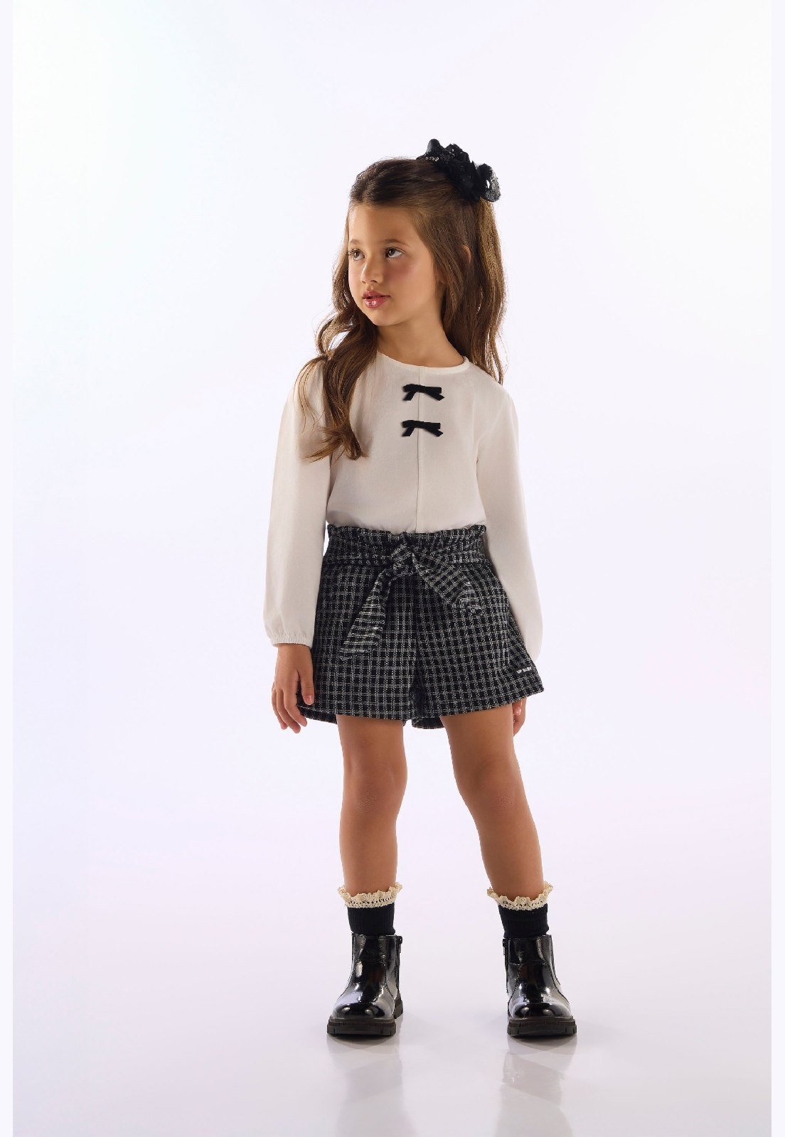 Infantil - Conjunto Menina Blusa Laço Short Up Baby Branco