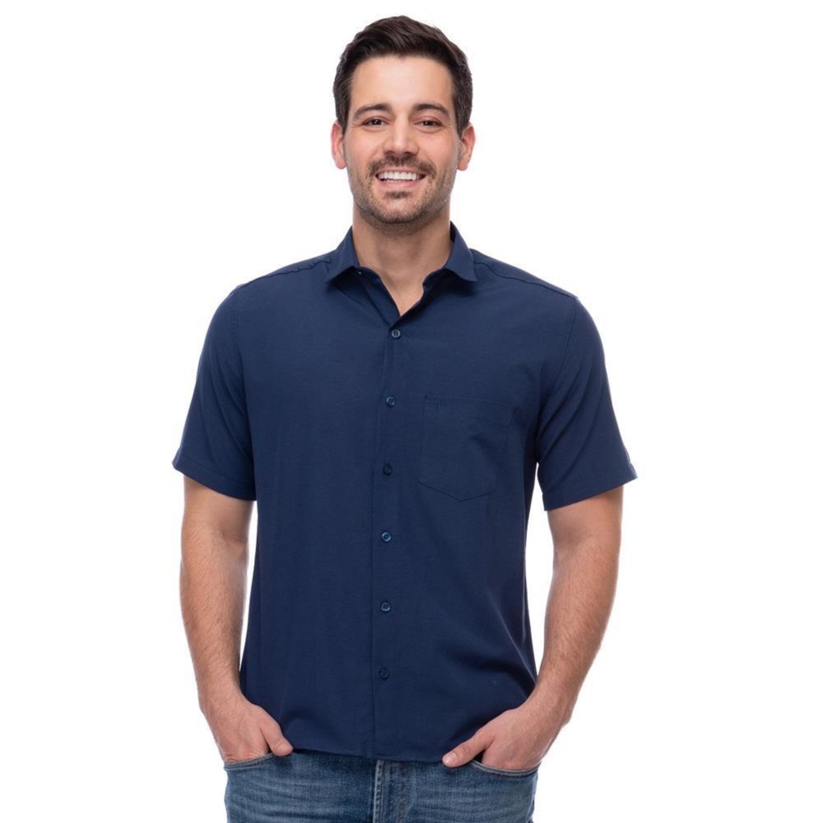 Camisa Social Manga Curta Slim Teodoro Masculina Leve