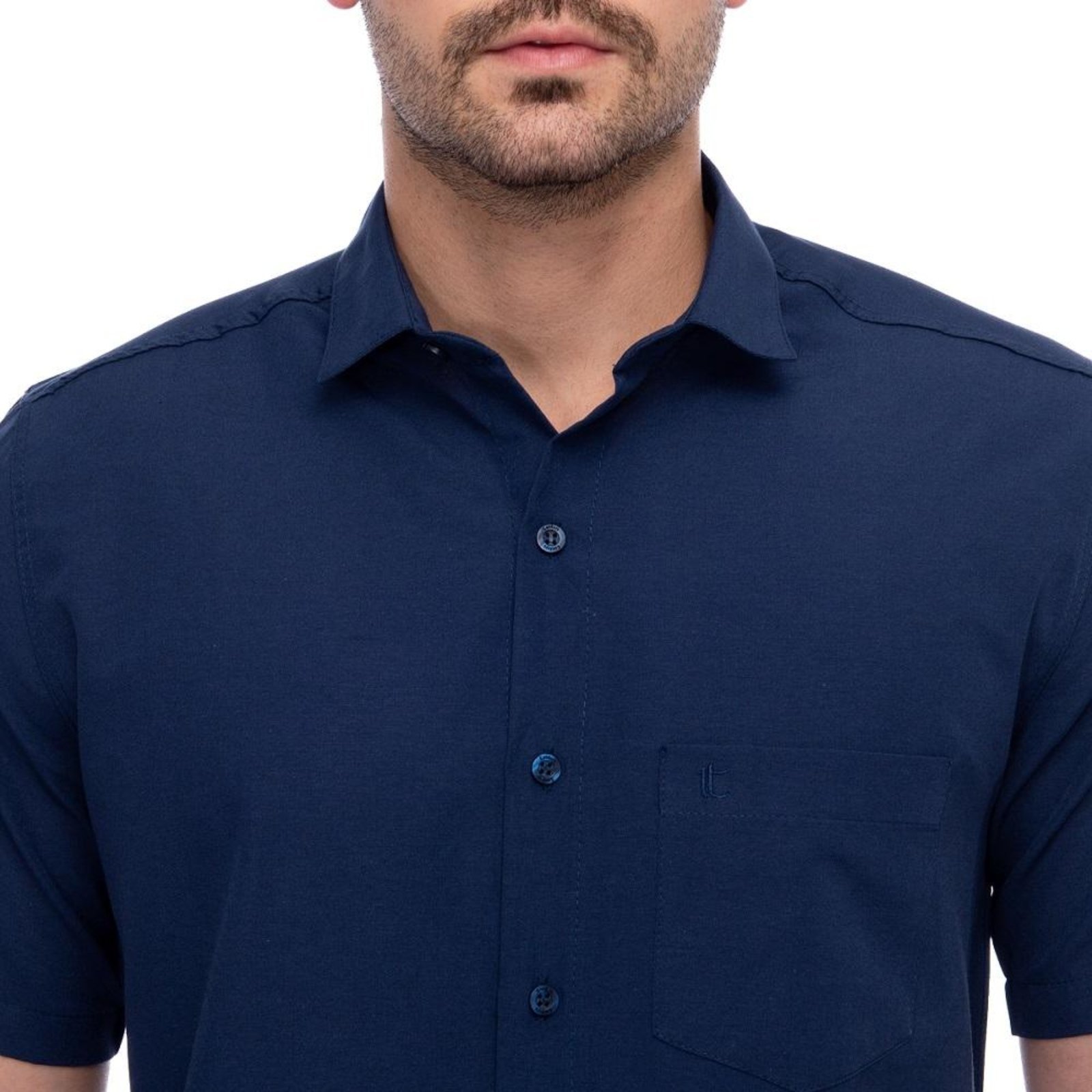 Vista 3 Camisa Social Manga Curta Slim Teodoro Masculina Leve cinza cinza