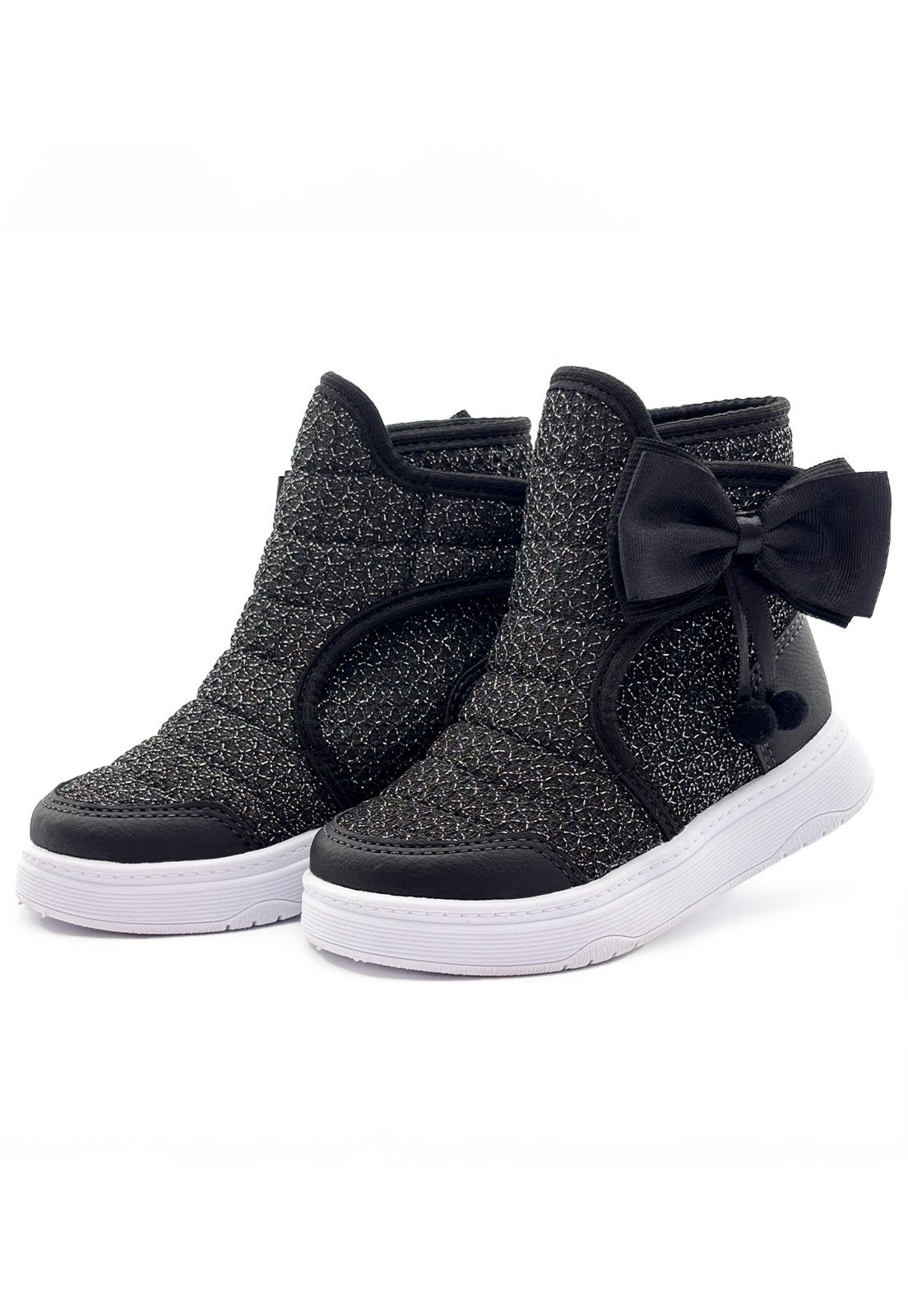 Infantil – Bota Feminina Cano Alto Menina Preta/Brilho Mzkid