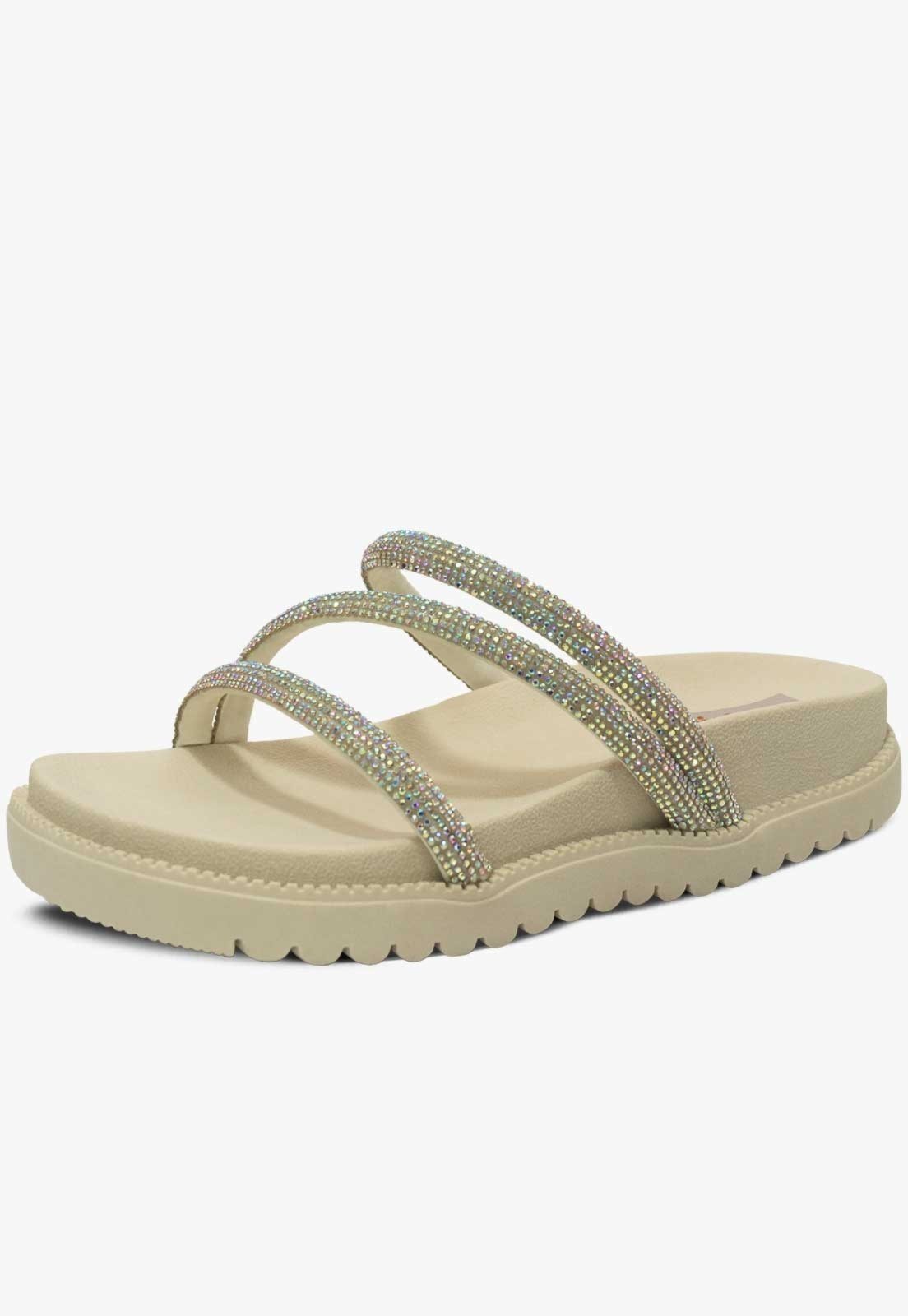 Infantil – Sandália Rasteira Feminina Pópidi Chinelo Papete Brilho Strass Off White