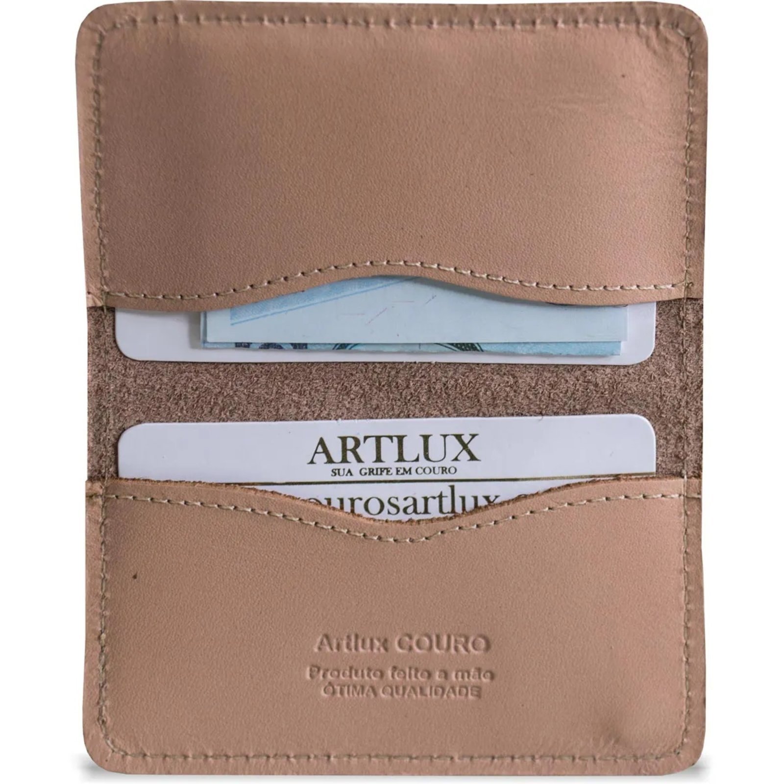 Vista 3 Porta Cartão em Couro Artlux - AMÊNDOA Artlux bege