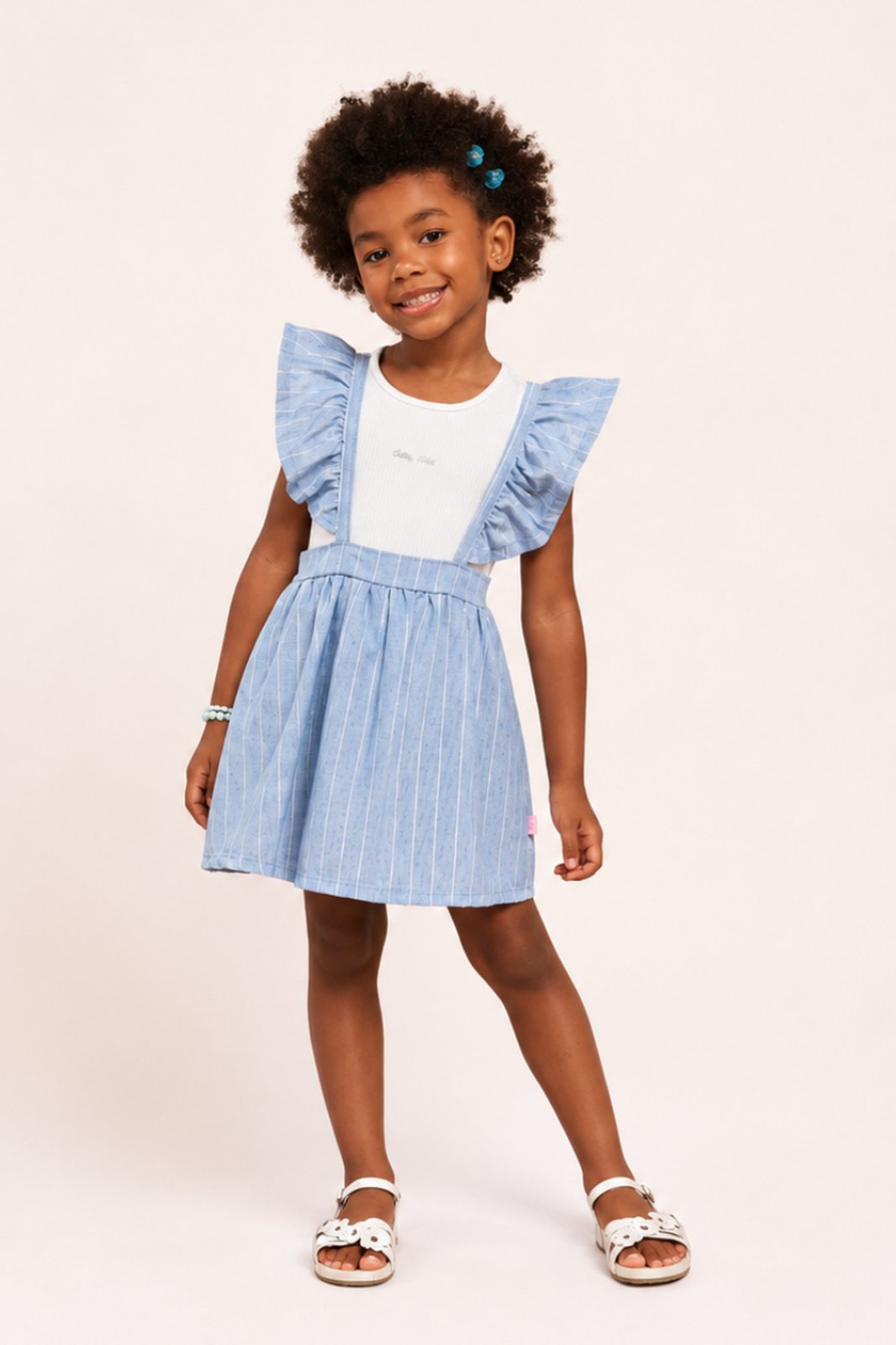 Infantil - Conjunto Menina Verão Body e Salopete com Babados Azul