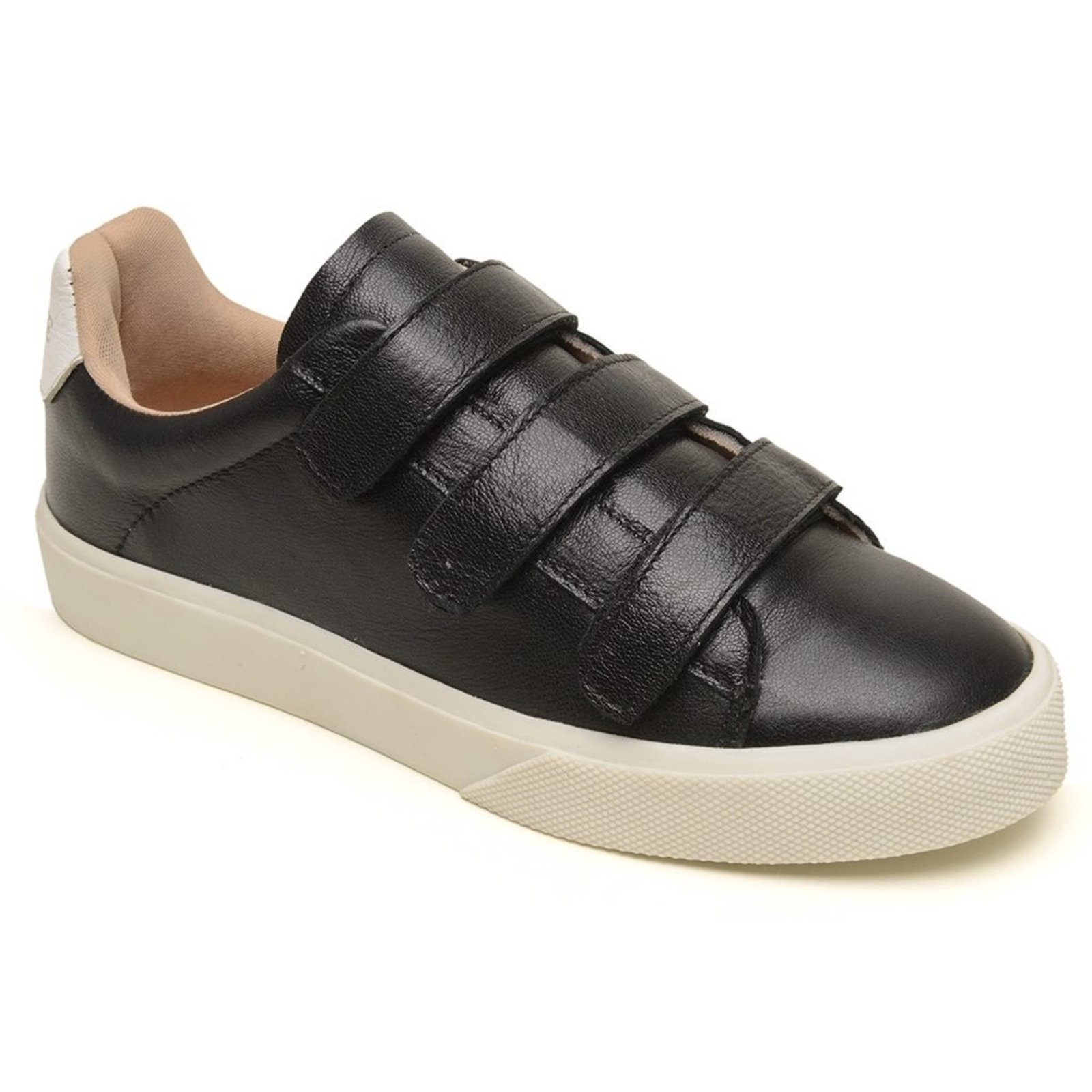 Tênis Feminino Couro Preto Fecho de Contato Calce Fácil Preto