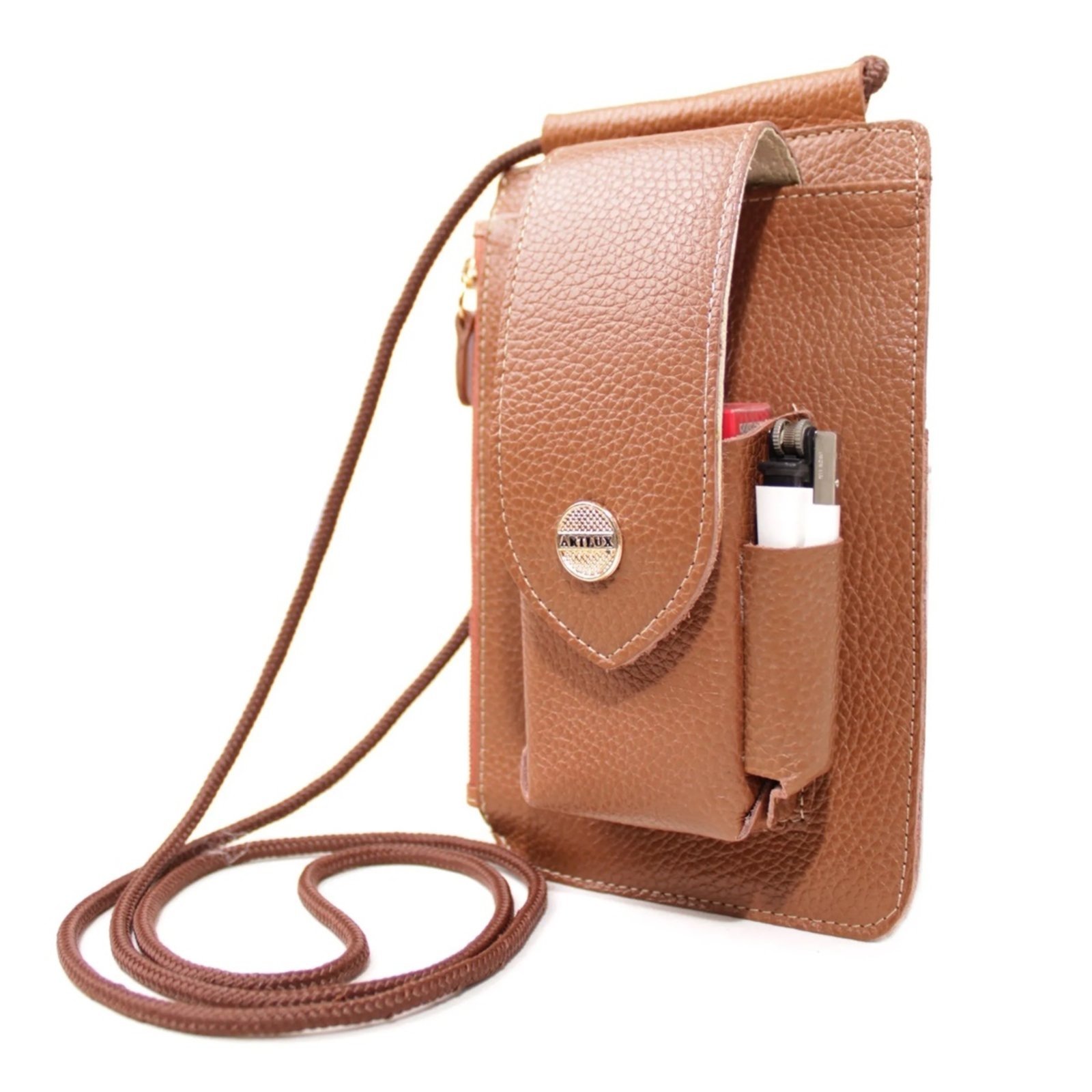 Vista 3 Bolsa Transversal Cigarreira em Couro Artlux 9057 caramelo Artlux caramelo