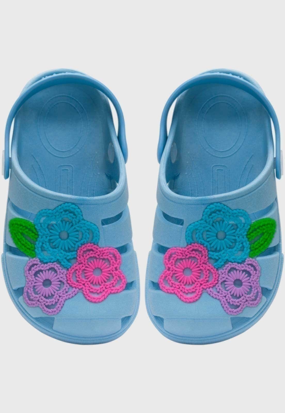 Infantil – Sandalia Babuche Pópidi Menina Flores Azul