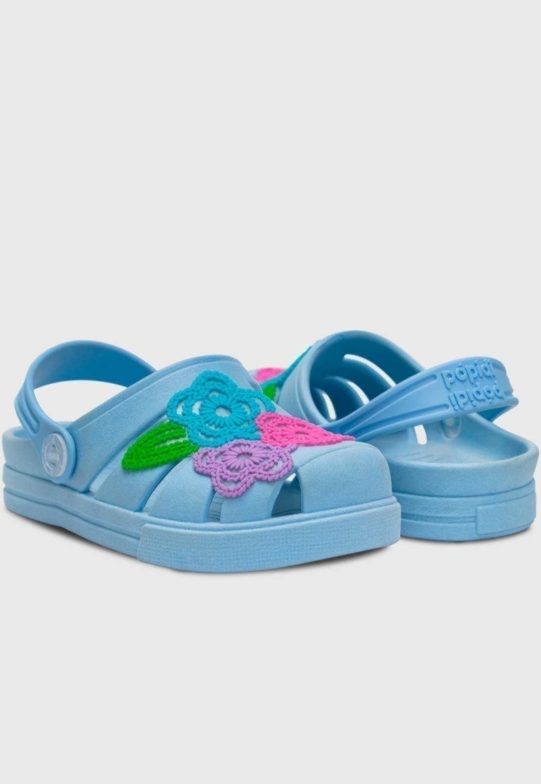 Vista 3 Infantil - Sandalia Babuche Pópidi Menina Flores rosa Pópidí rosa