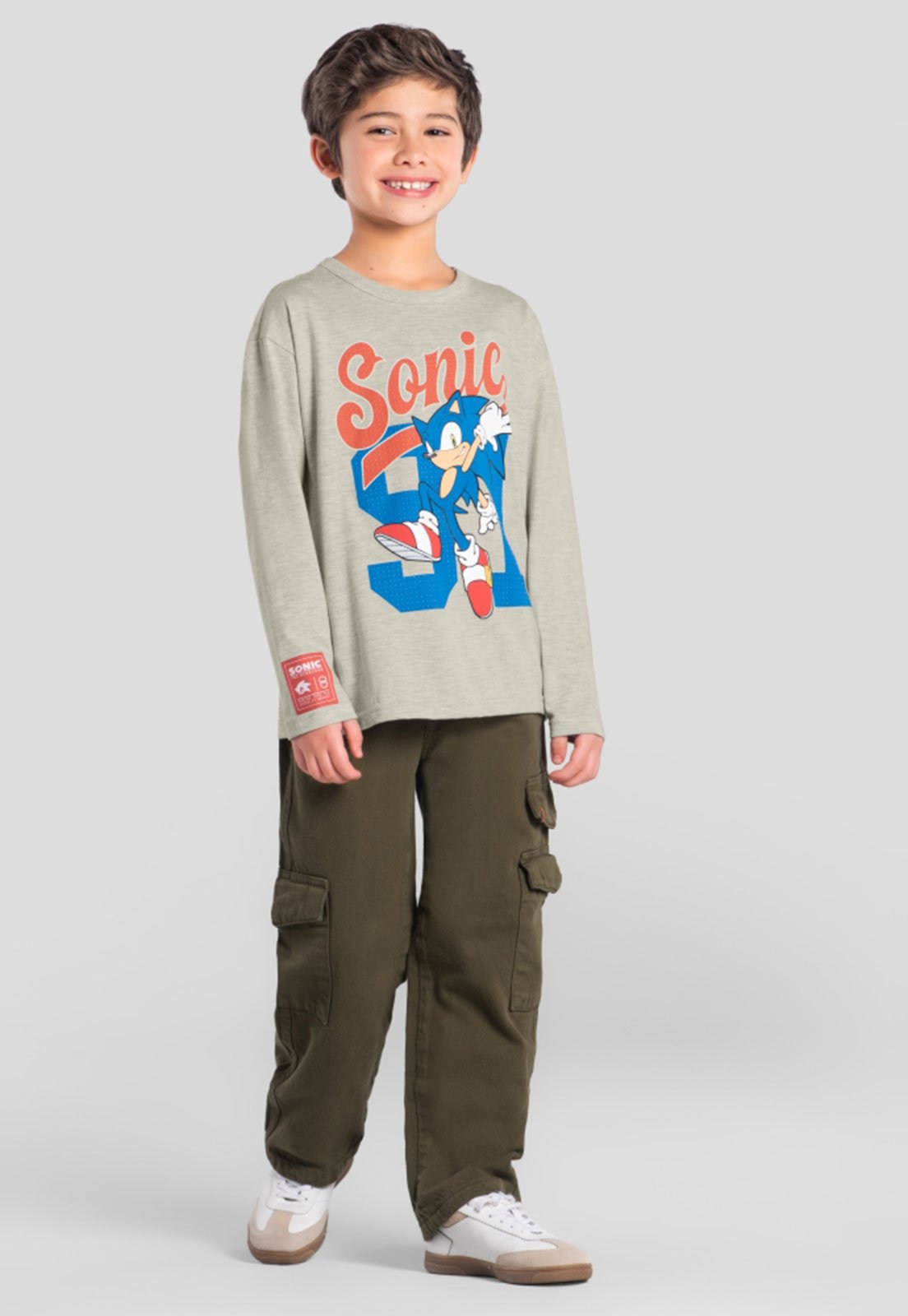 Infantil - Camiseta Brandili Estampa Sonic Cinza