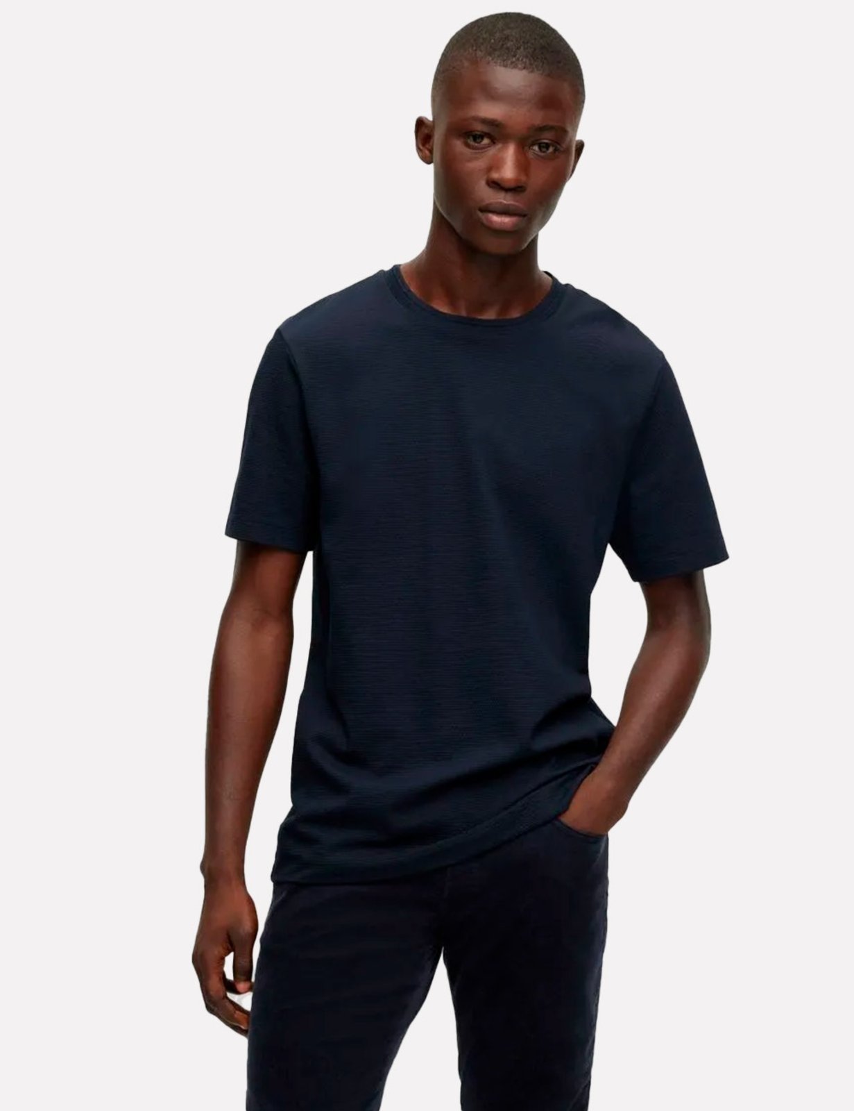 Camiseta Hugo Boss Masculina Regular Textura H-Thompson 120 Azul Marinho