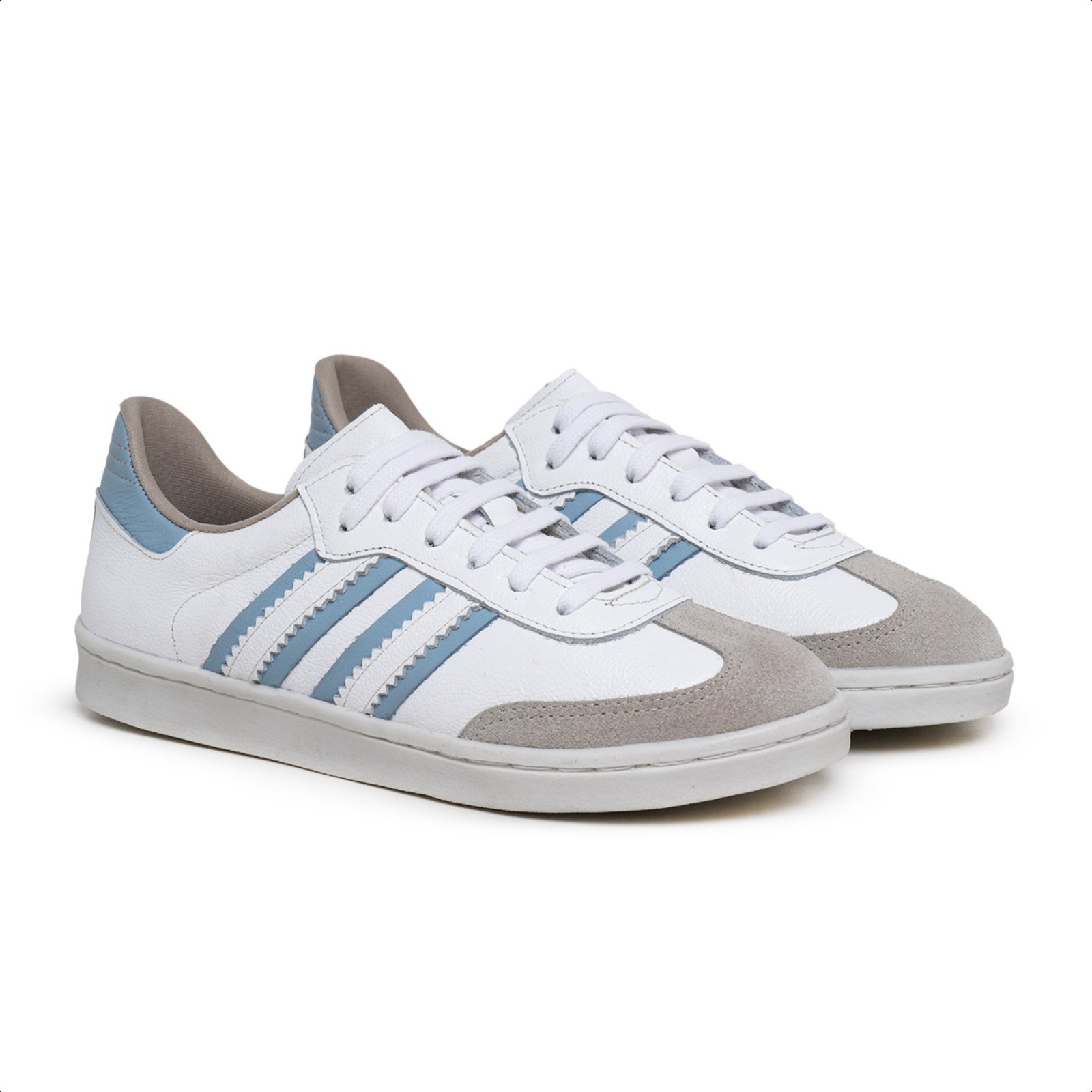Vista 2 TENIS FEMININO CANO BAIXO DE COURO PARA O DIA A DIA Ref.:1510 Branco e Azul Mister Couros branco azul Mister Couros branco azul
