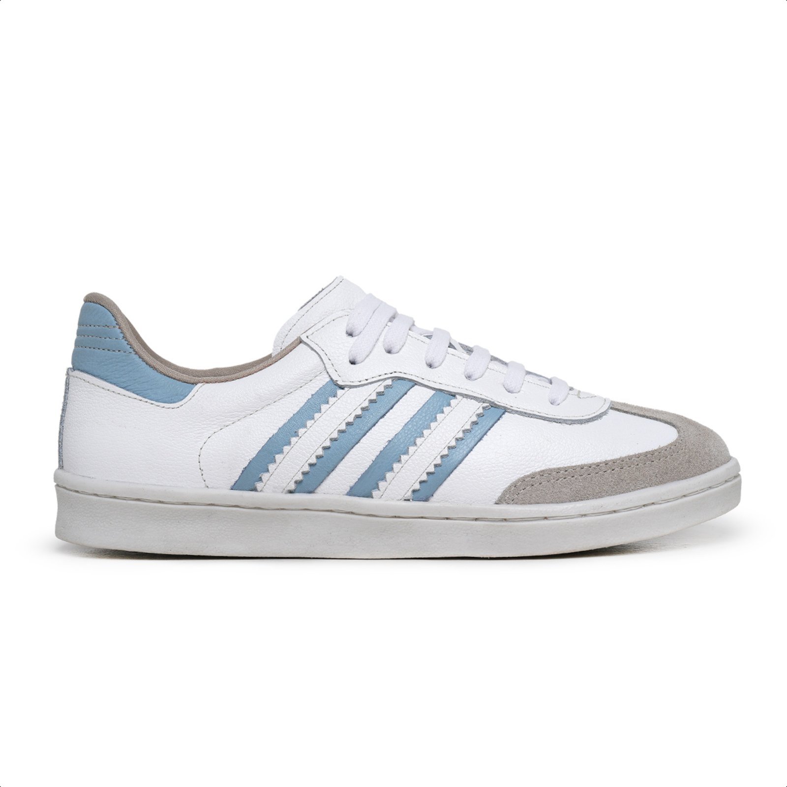 Vista 3 TENIS FEMININO CANO BAIXO DE COURO PARA O DIA A DIA Ref.:1510 Branco e Azul Mister Couros branco azul Mister Couros branco azul