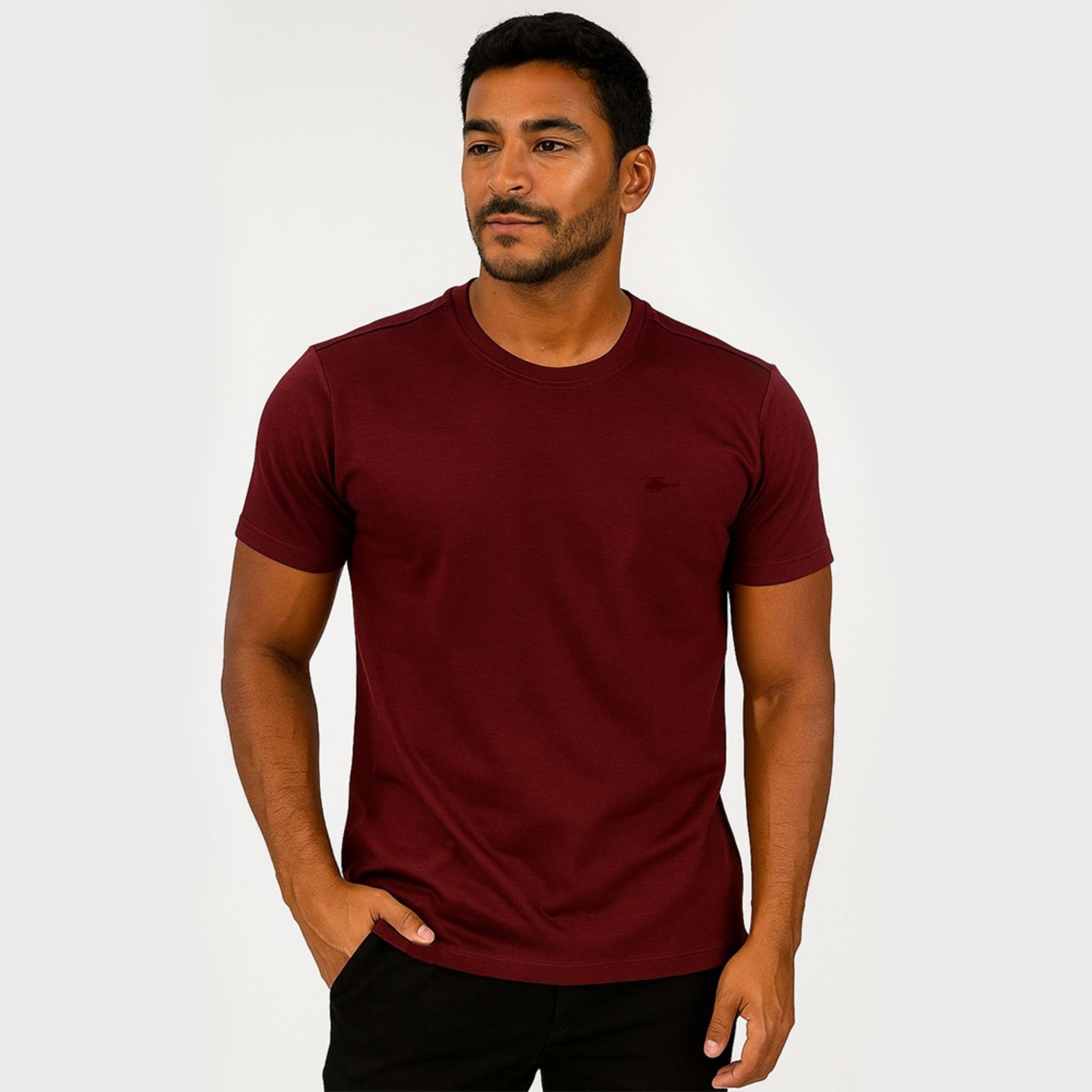 Camiseta Masculina Sallo Gola O Básica Premium Misto Vinho