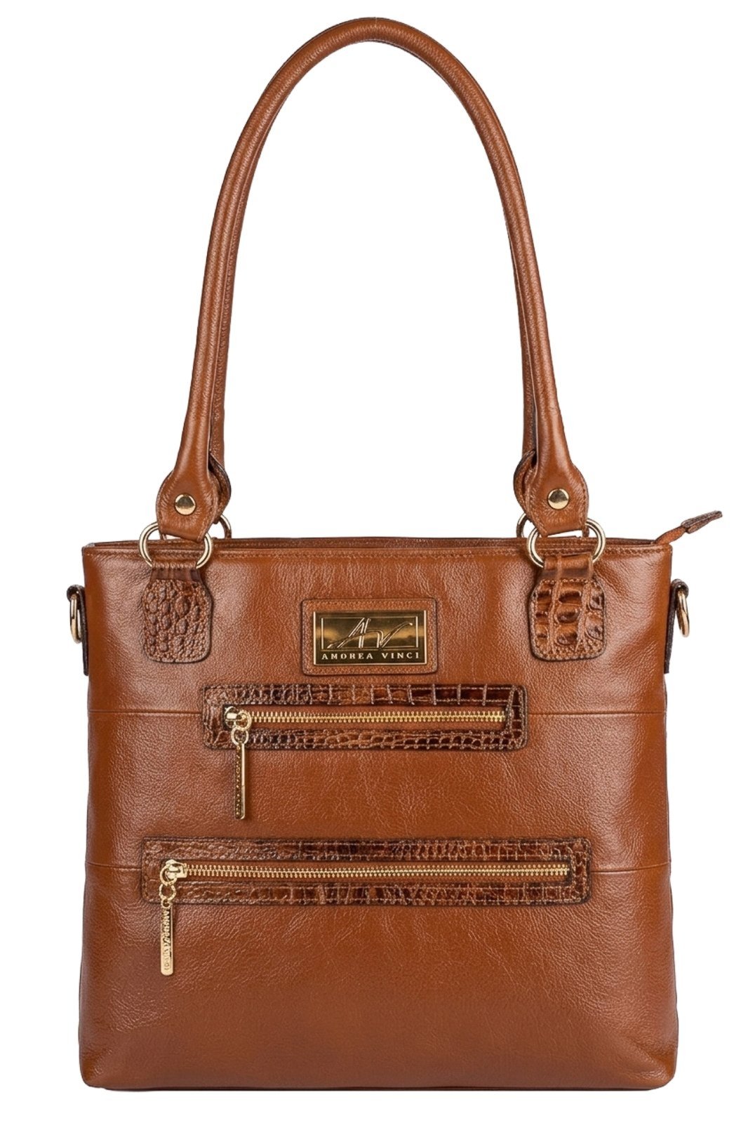Bolsa de ombro em couro liso Alícia - Whisky
