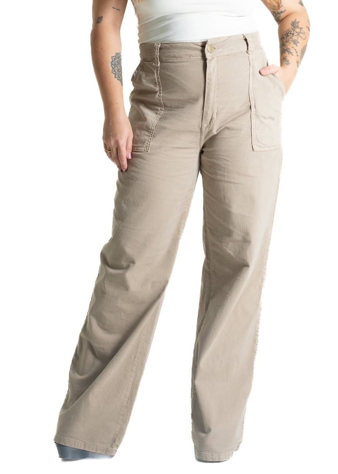 Calça Sarja Sawary Plus Size Wide Leg – 281486 – Bege – Sawary