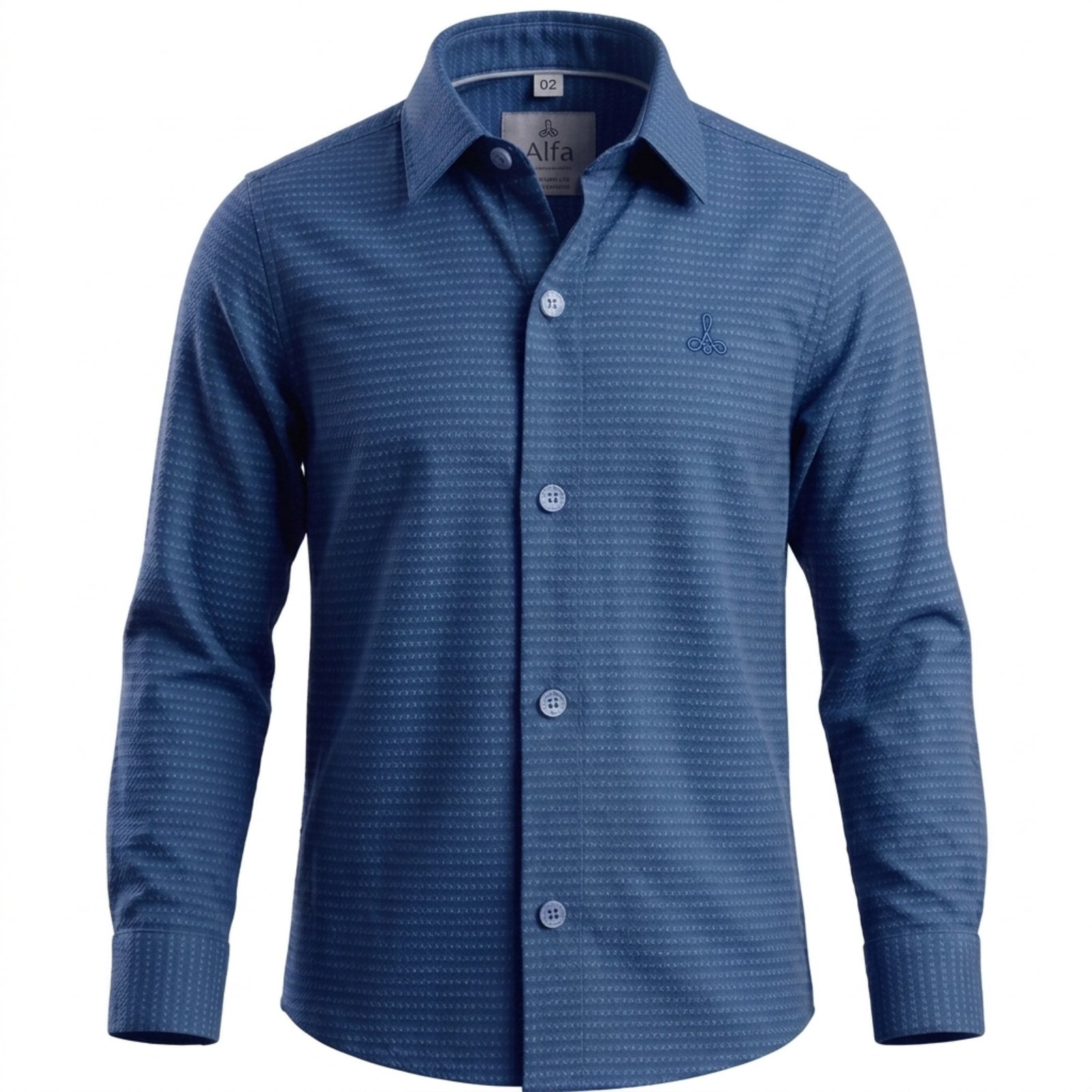 Infantil - Camisa Social Alfa Magnetada Algodão Manga Longa Luxo Marinho