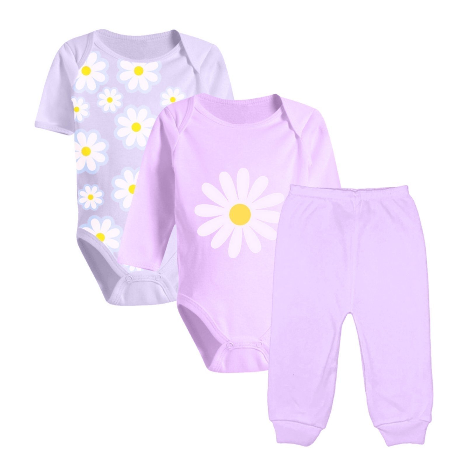 Infantil - Kit 3 Peças Body Estampado e Mijão Malha Cores Reativas Lilás