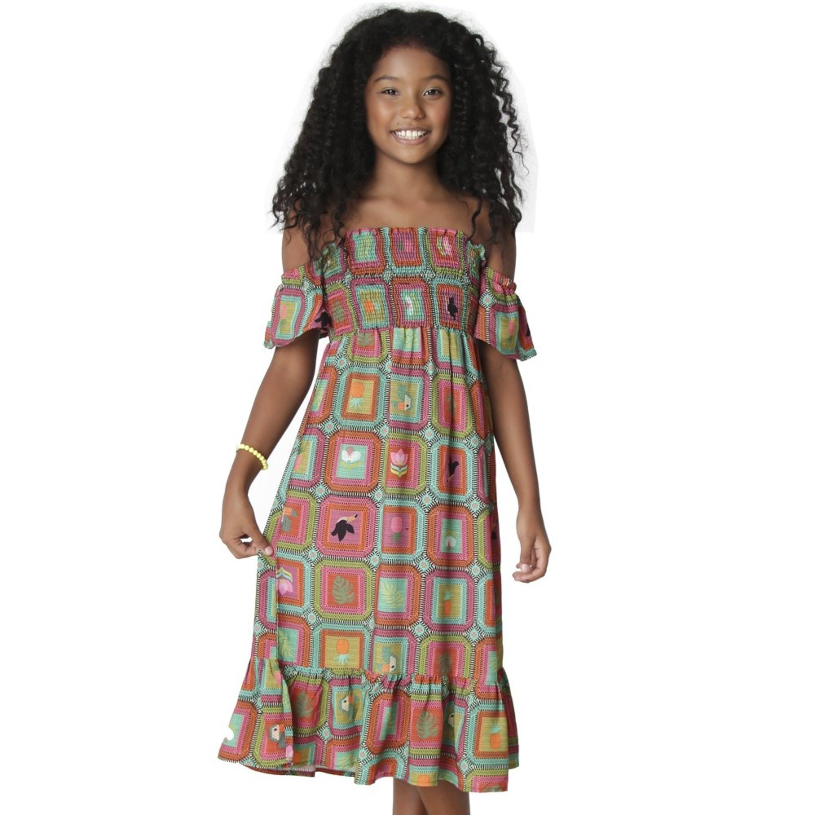 Infantil - Vestido Juvenil Look Jeans Midi Estampado