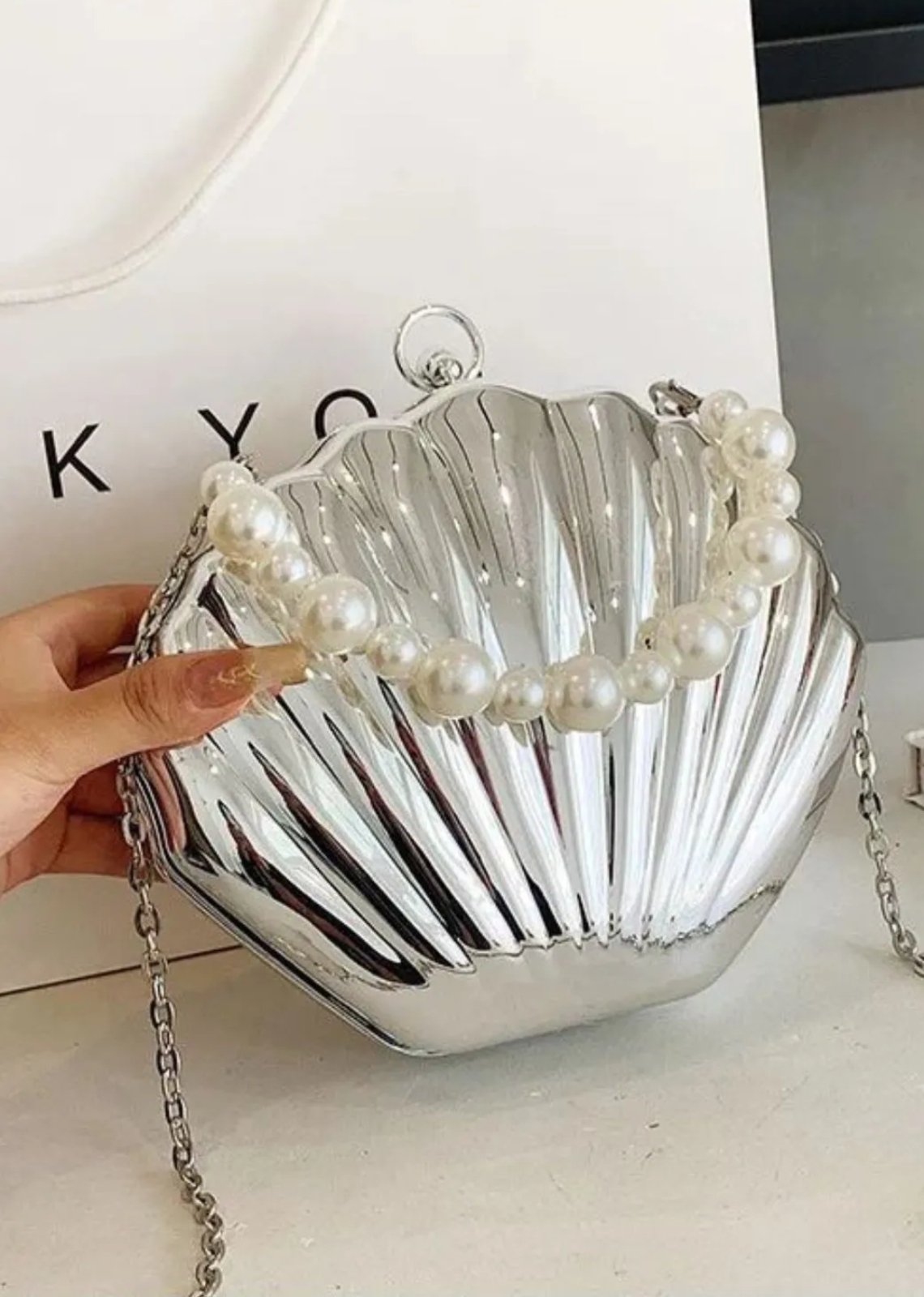 Bolsa Clutch Festa Concha Metal Cia do Vestido Prata