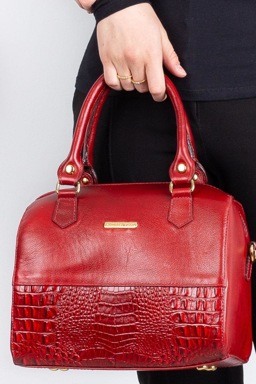 Bolsa baú de mão em couro liso Sthefani Vermelho