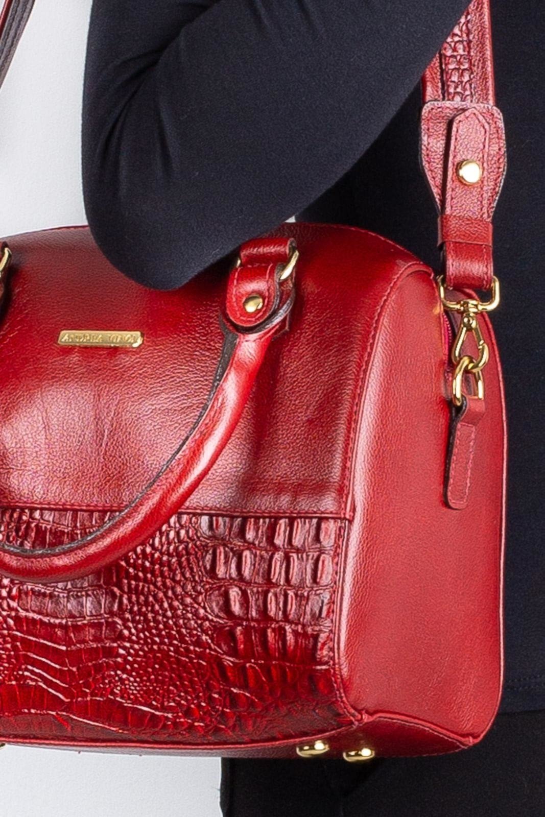 Vista 3 Bolsa baú de mão em couro liso Sthefani Andrea Vinci vermelho Andrea Vinci vermelho
