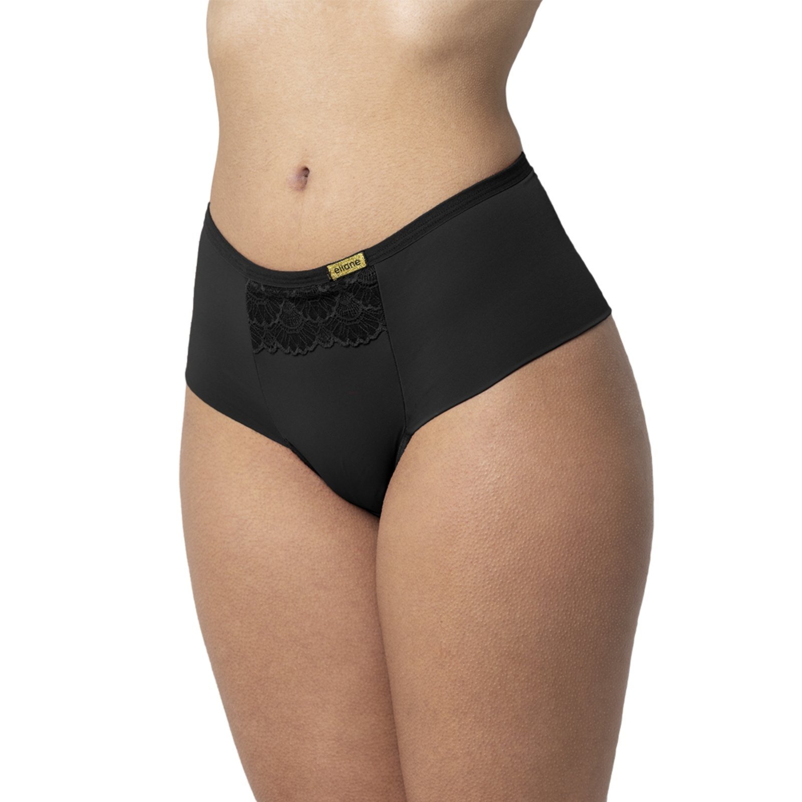 Calcinha Gabi Lingerie Cintura Alta Fio Duplo Microfibra Renda Cós Alto Lingerie Preto