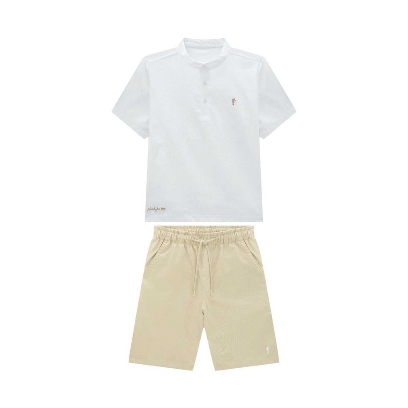 Infantil - Conjunto Menino com Bata em Linho e Bermuda em Sarja