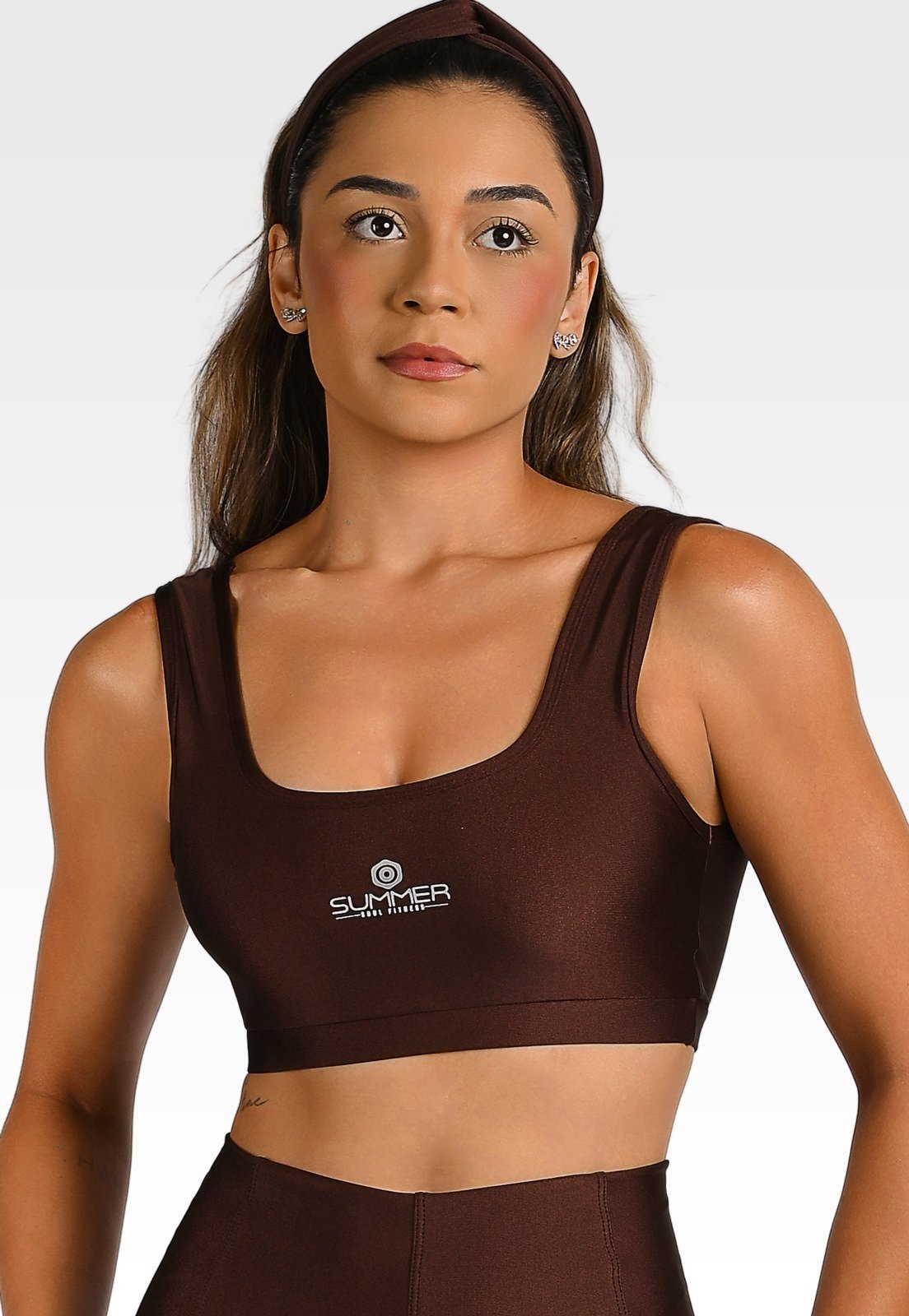 Top Fitness de Alta Sustentação Com Bojo Removível Summer Soul Marrom