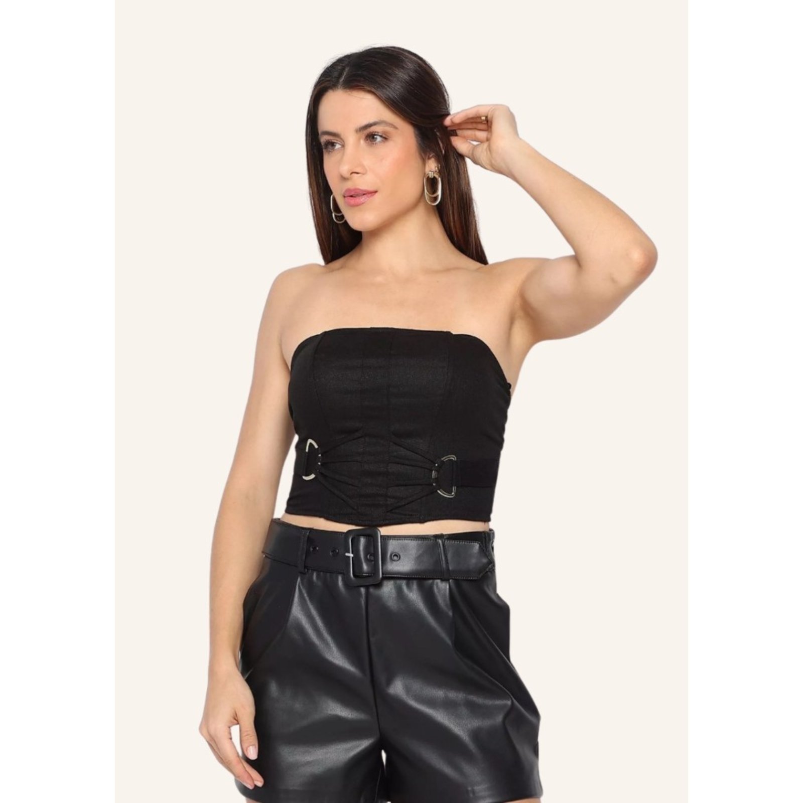 Vista 3 Sawary Fashion Cropped Sem Alças Com Fivelas preto Sawary Fashion preto