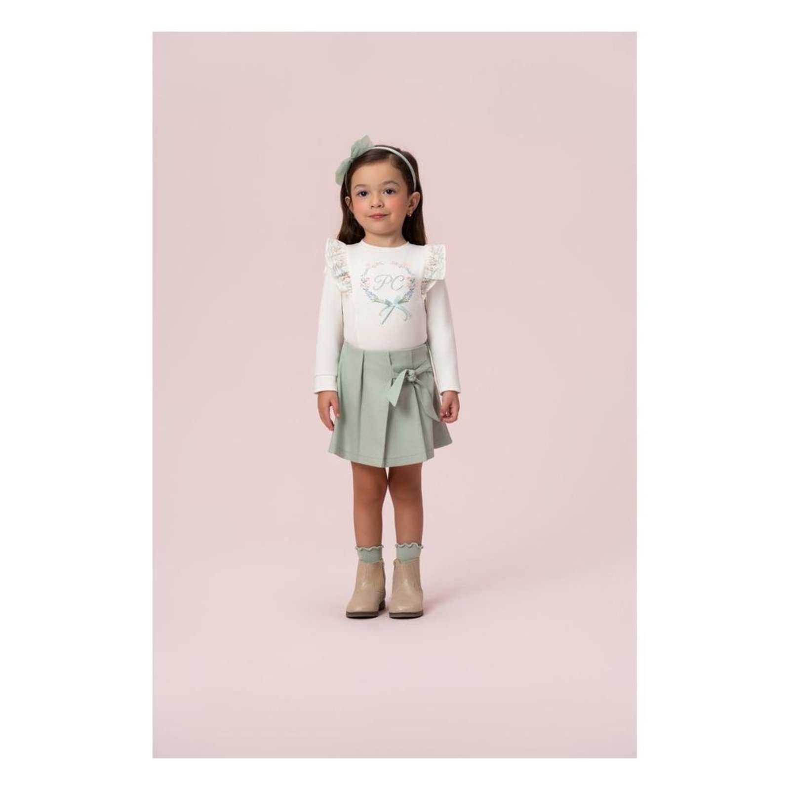 Infantil - CONJUNTO BLUSA MANGA LONGA ESTAMPADA SAIA PREGAS PETIT CHERIE 10 Unico