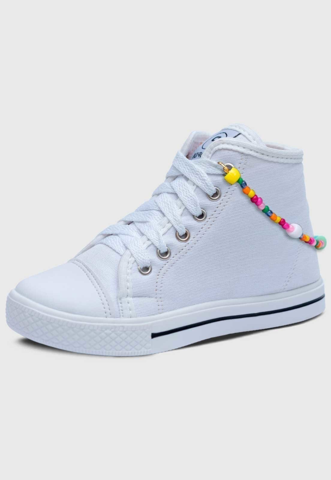 Infantil - Tenis Pop Star Feminino Popidi Menina Cano Alto Branco e Pulseira
