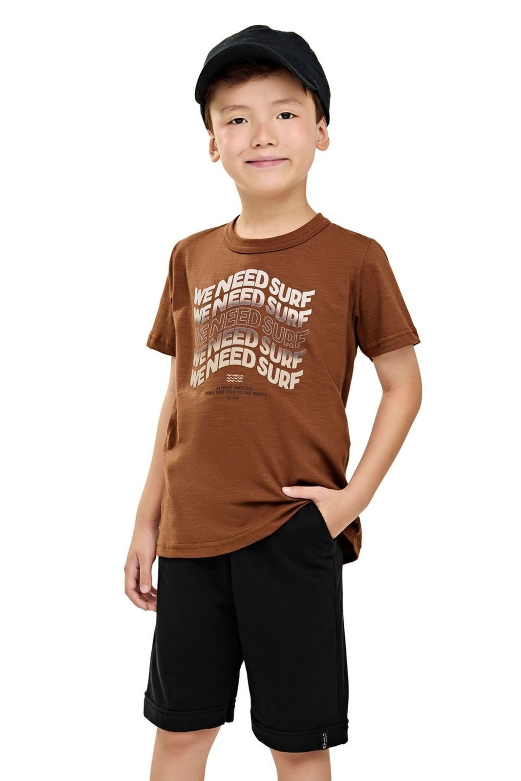Infantil – Conjunto Curto Menino Malha Flamê Elian Marrom