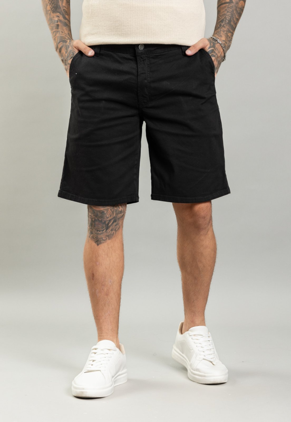 Bermuda Sarja Masculina Casual Slim Color Dialogo Preto