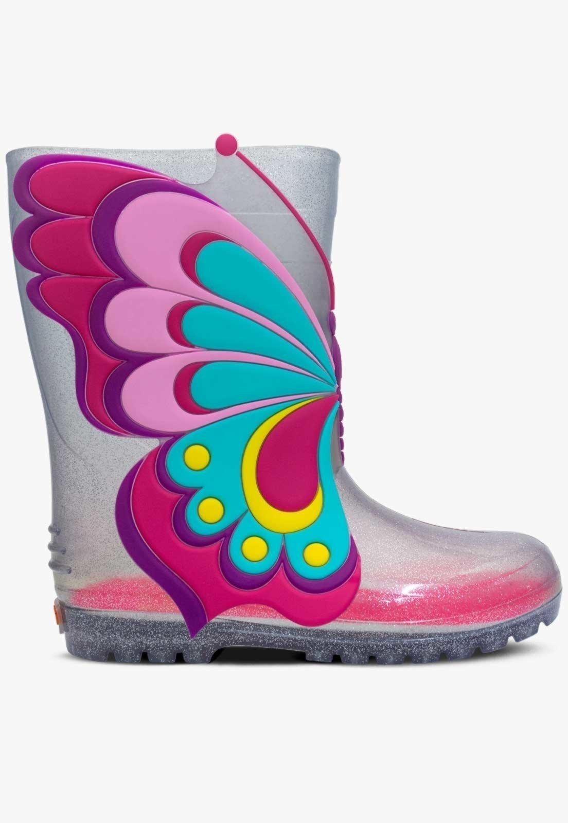 Vista 3 Infantil - Bota Galocha Feminina Pópidi Borboleta Glitter prata Pópidí prata