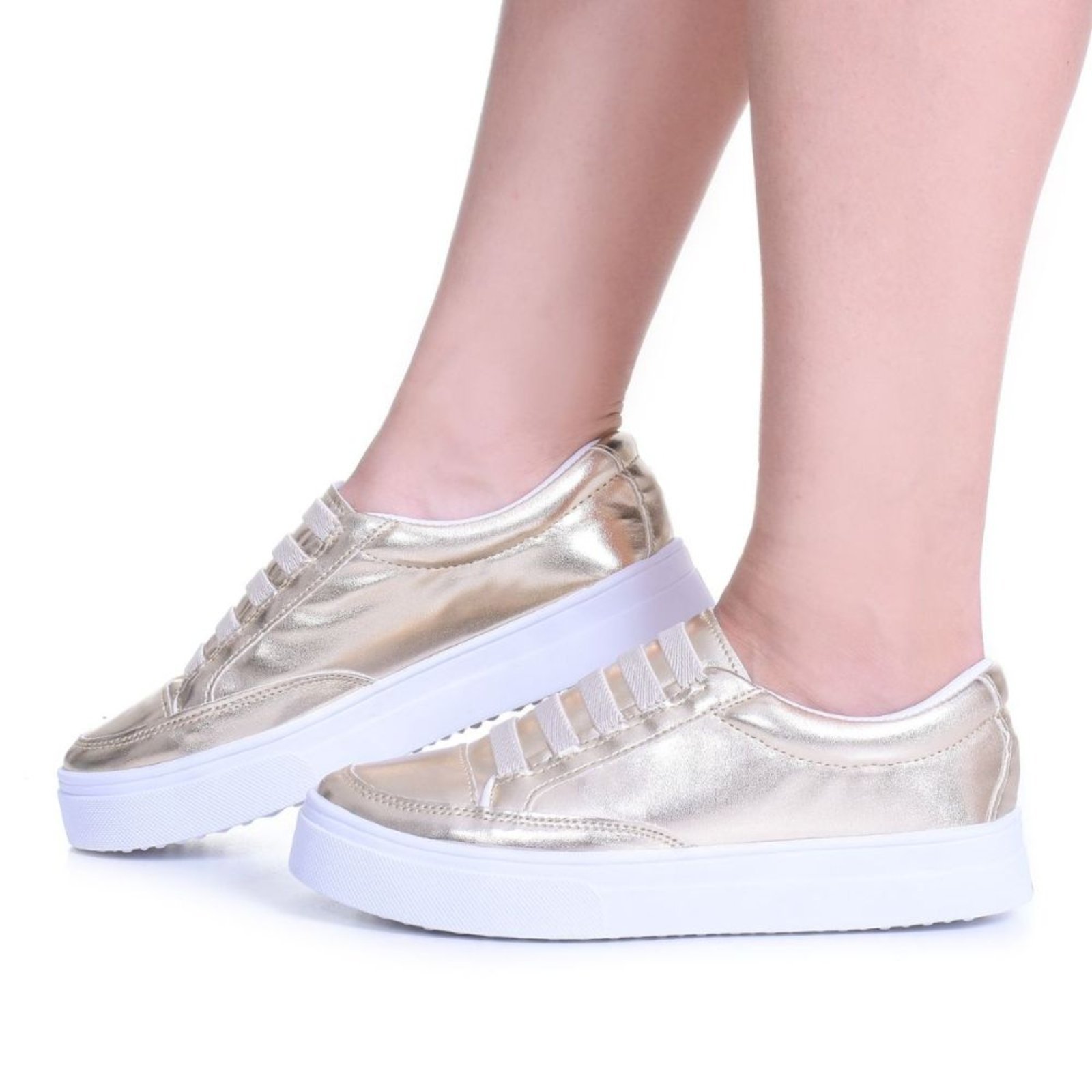 Tênis Feminino Casual Flatform Dourado