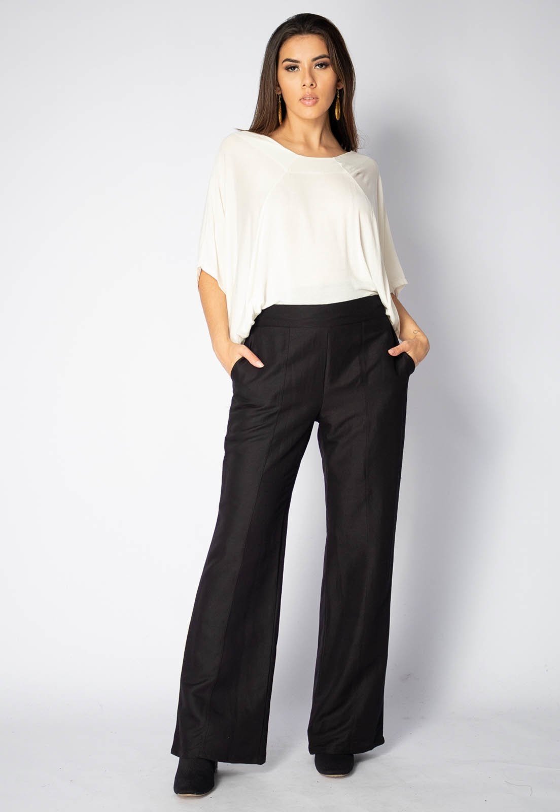 Calça Pantalona Amazonia Vital Viscose Reta Embuá Preta