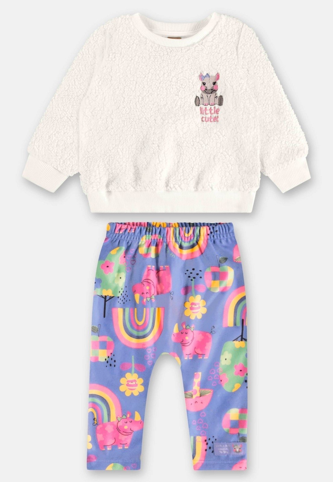 Infantil – Conjunto Menina Peluciado com Blusa e Calça Up Baby Off-White