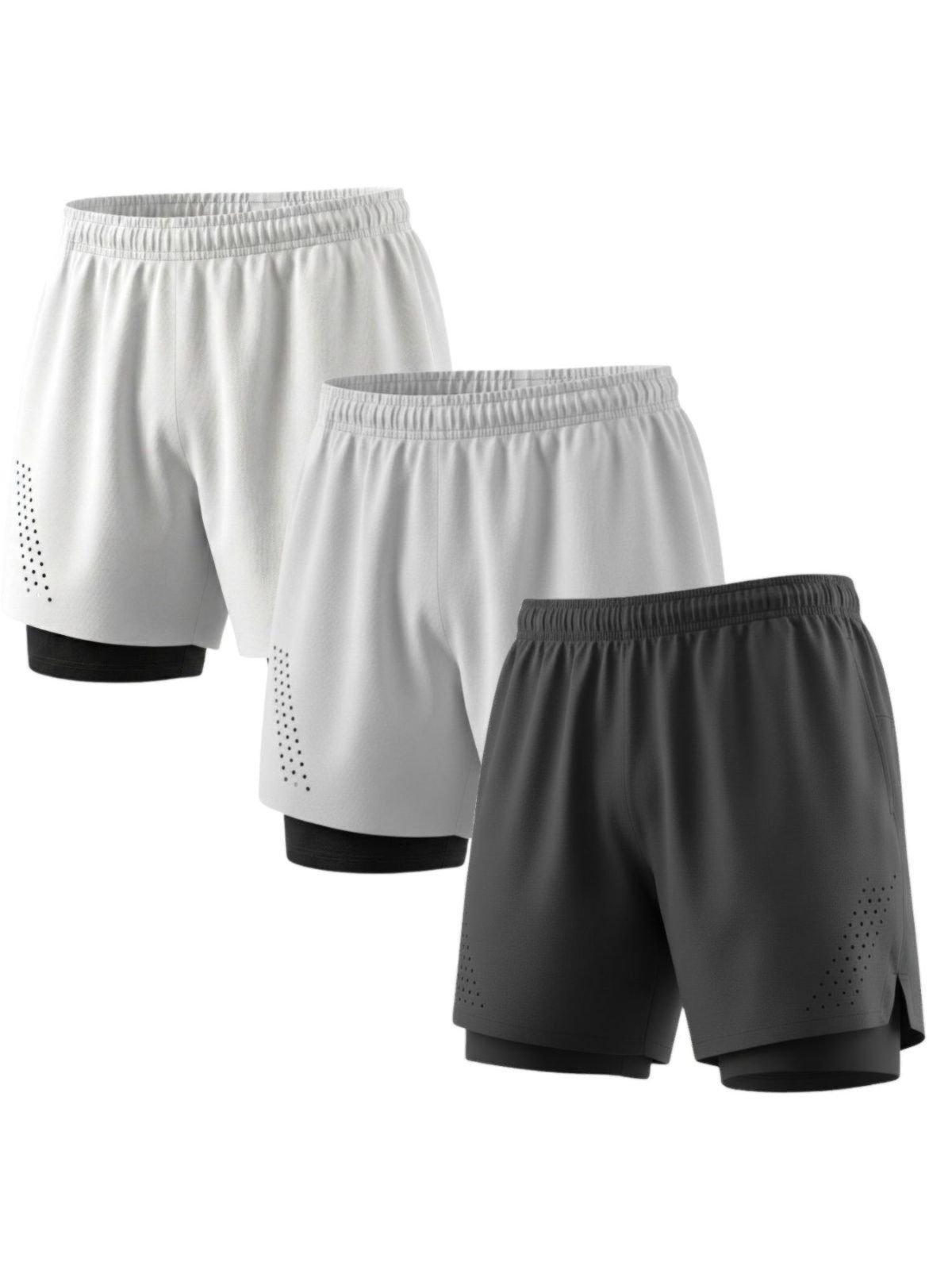 Kit 3 Bermuda 2 em 1 Compressão Fitness Masculino Academia Bolso Treino Gym Poliéster Tactel