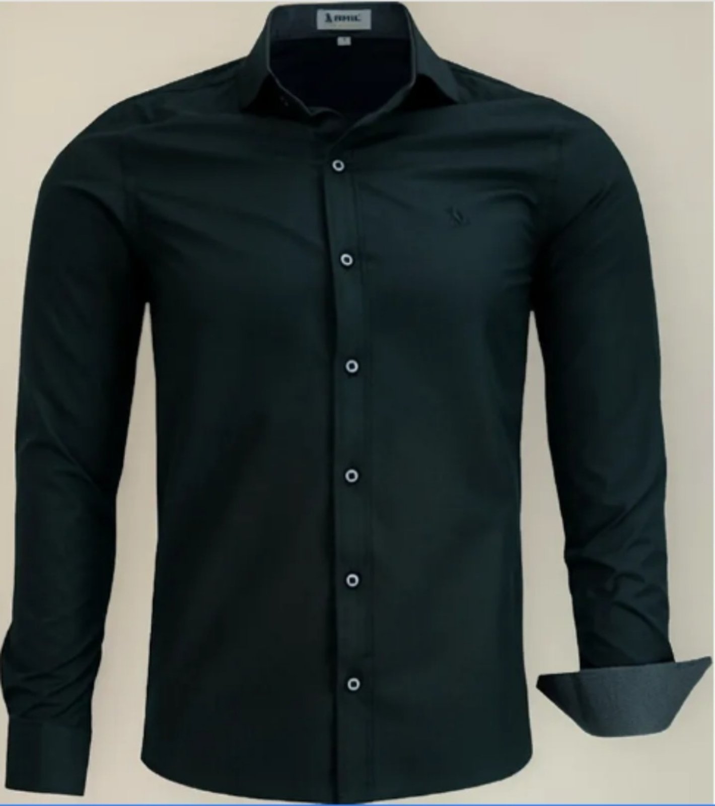 Camisa Social Amil Slim Yondu Misto Macia Fácil de Passar Manga Longa Luxo Preto