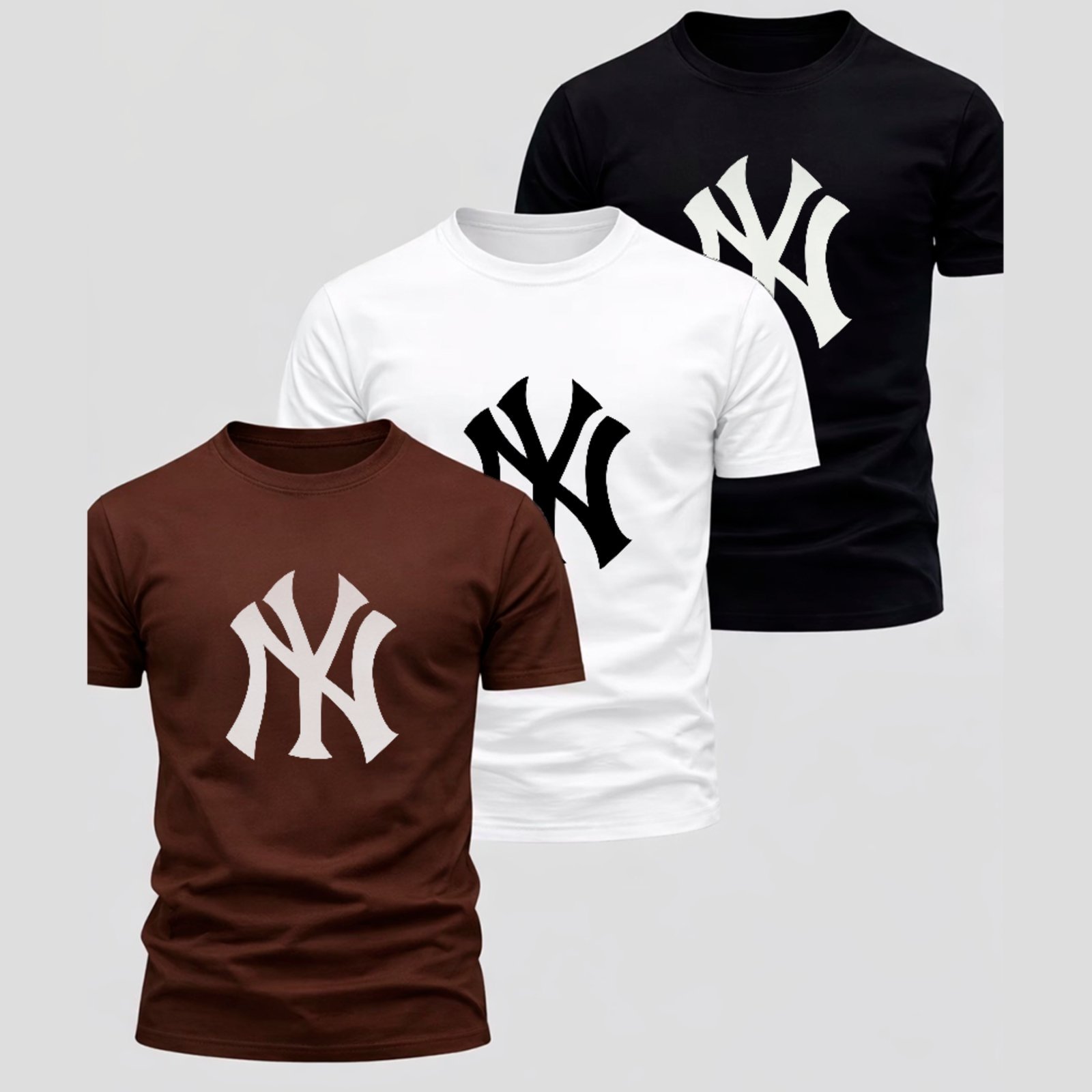 Vista 2 Kit 3 Camisetas Básicas NY Visual Street Nova York Atemporal Algodão Premium ousy branco/marrom/preto ousy branco/marrom/preto