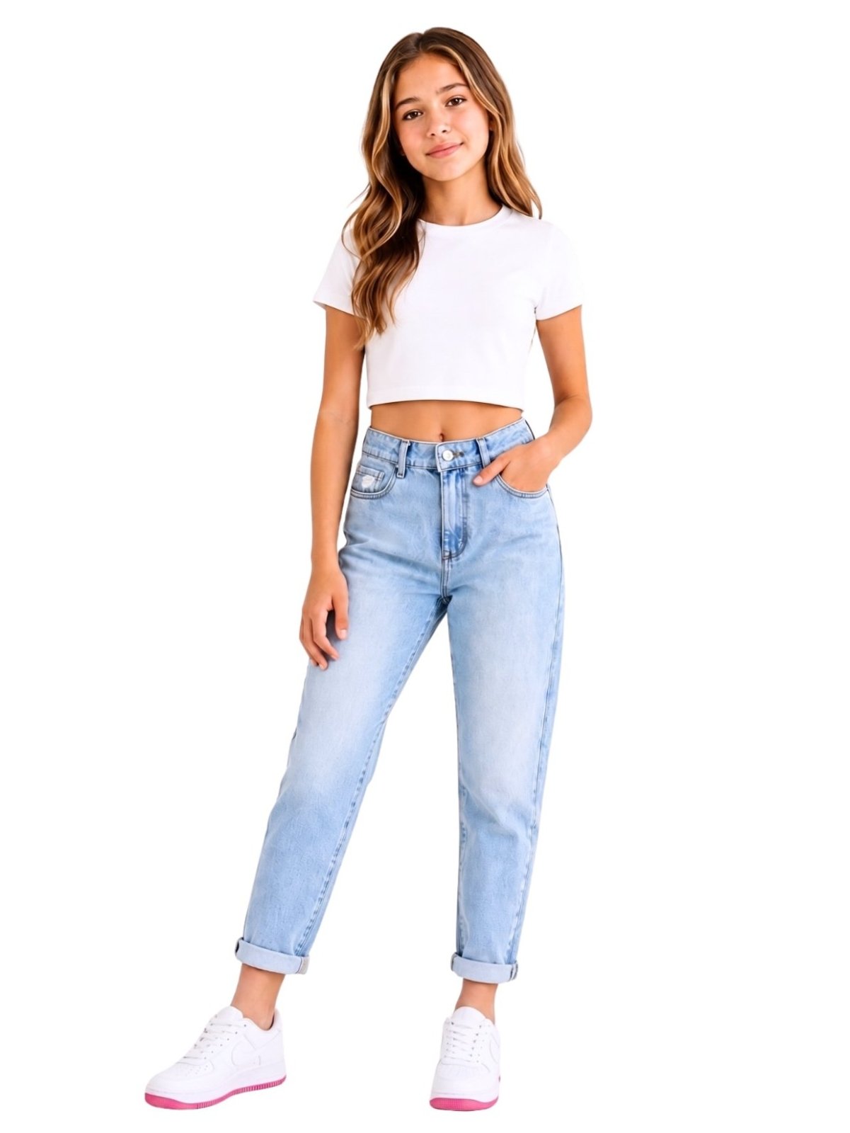 Vista 2 Infantil - Calça Jeans Crawling Mom Juvenil Feminina azul Crawling azul