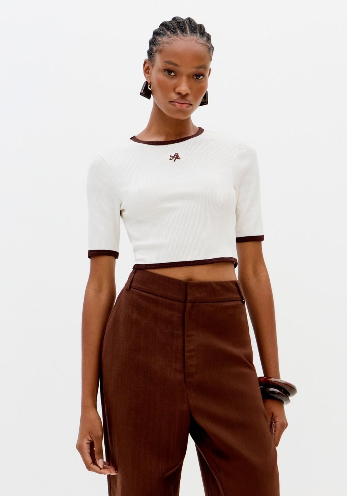 Blusa Canelada Cropped Manga Curta Lança Perfume
