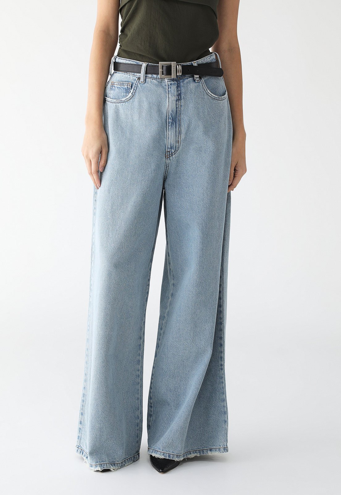 Calça Jeans Forum Wide Leg Barra Destroyed Azul