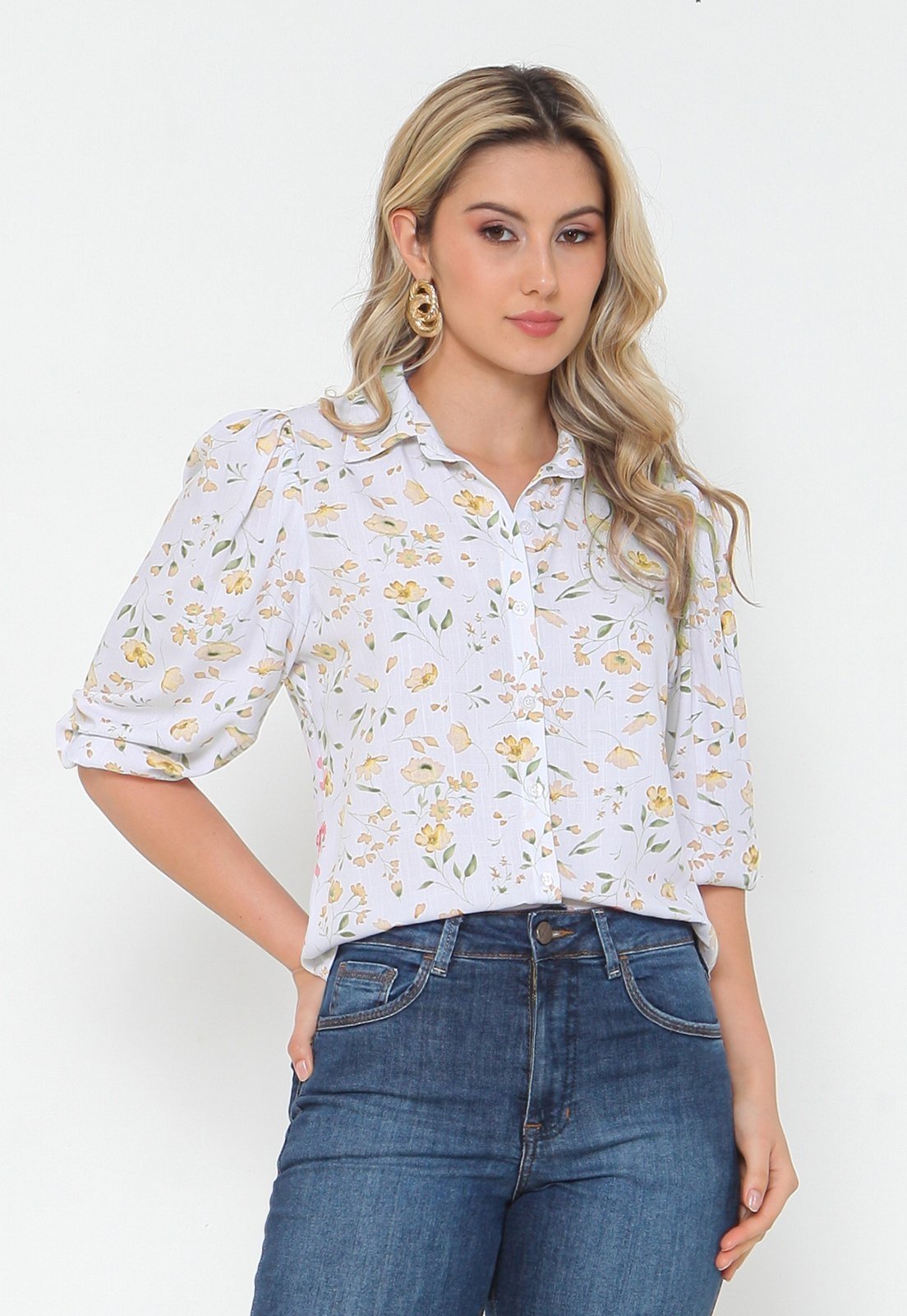Camisa Intens Manga 3/4 Viscolinho Amarelo